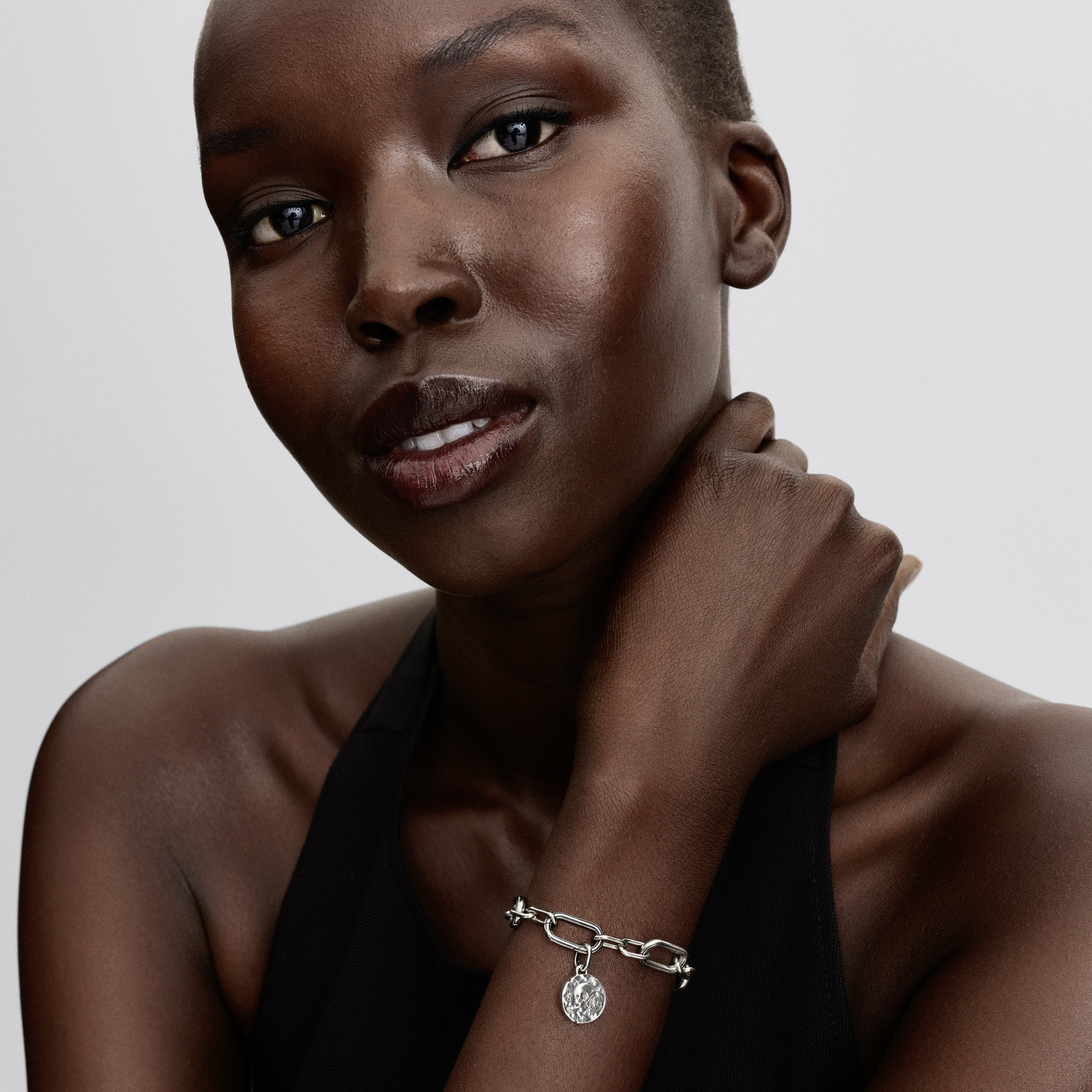 Skull Sterling Silver Medallion With Clear Cubic Zirconia