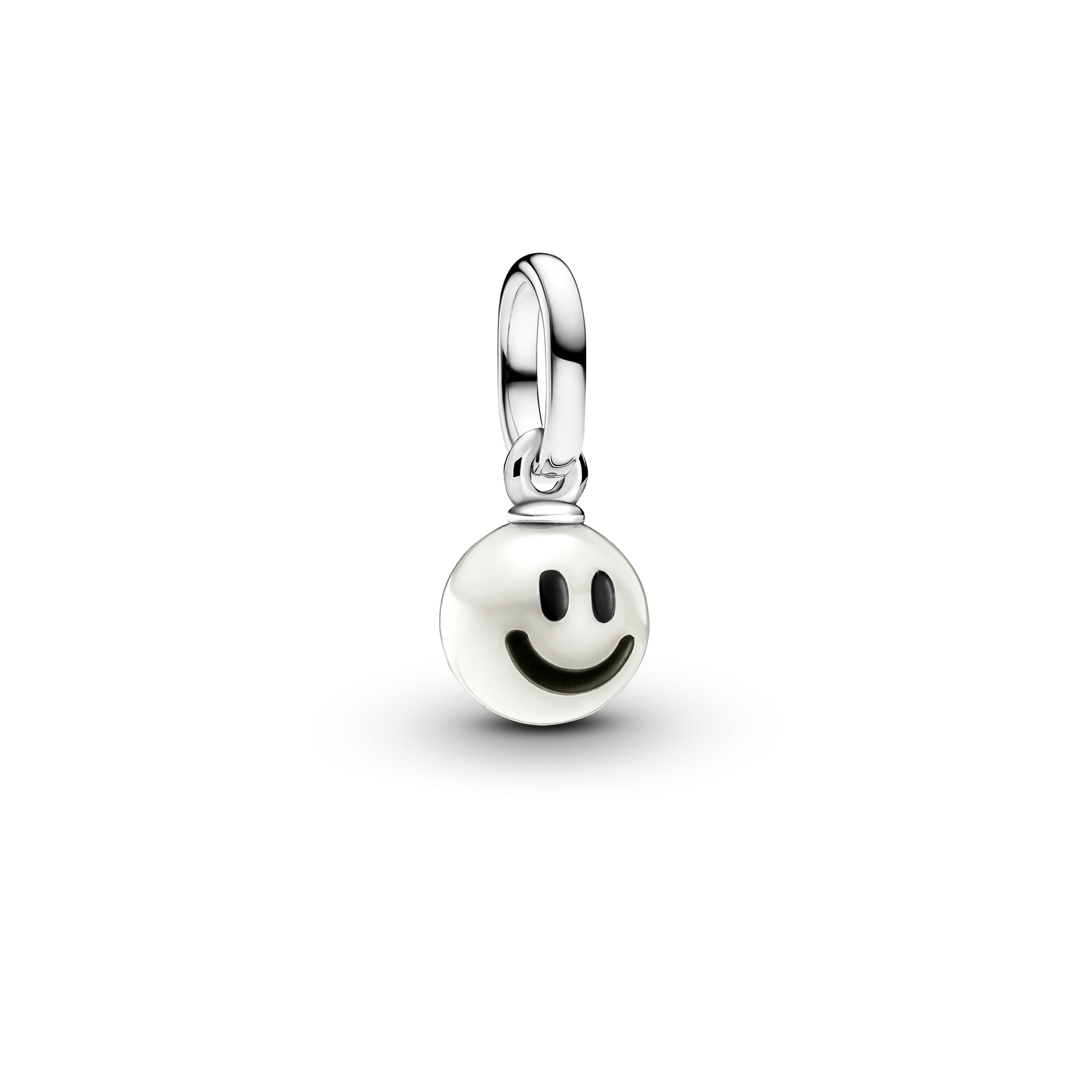 Smiley Sterling Silver Mini Dangle With White Treated Freshwater Cultured Pearl And Black Enamel