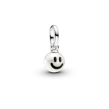 Smiley Sterling Silver Mini Dangle With White Treated Freshwater Cultured Pearl And Black Enamel