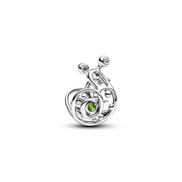 Snail Sterling Silver Charm With Light Green Crystal And Clear Cubic Zirconia