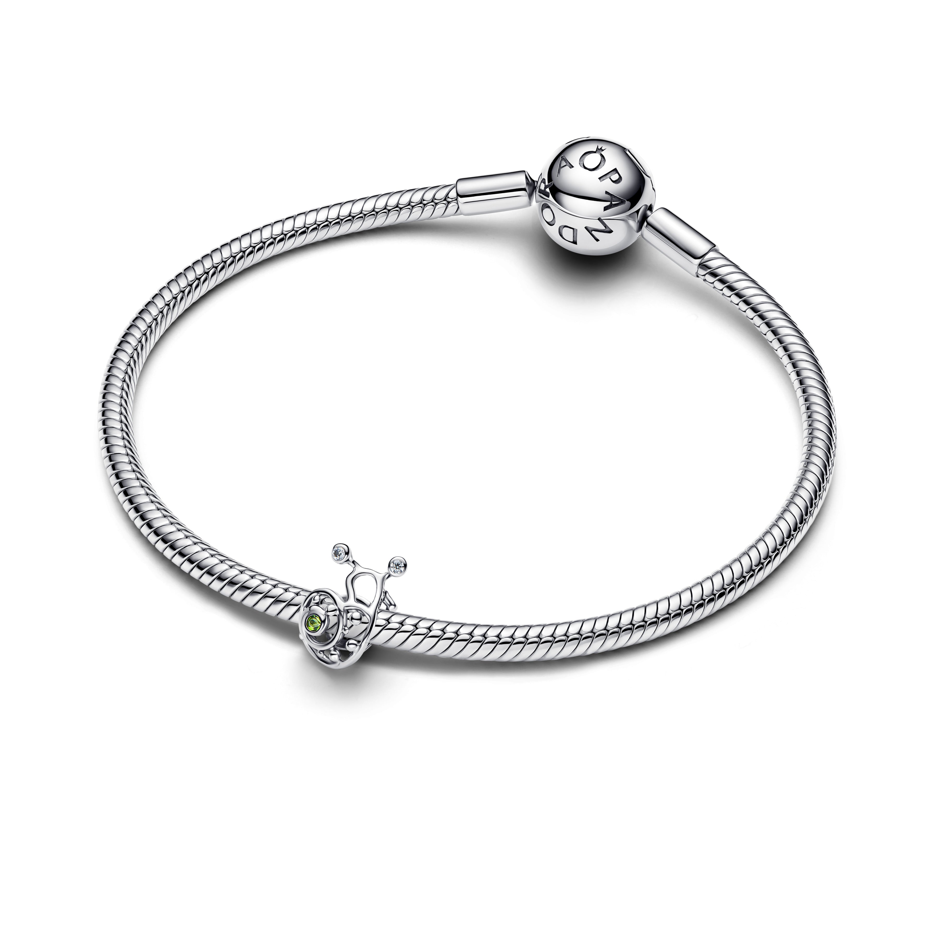 Snail Sterling Silver Charm With Light Green Crystal And Clear Cubic Zirconia