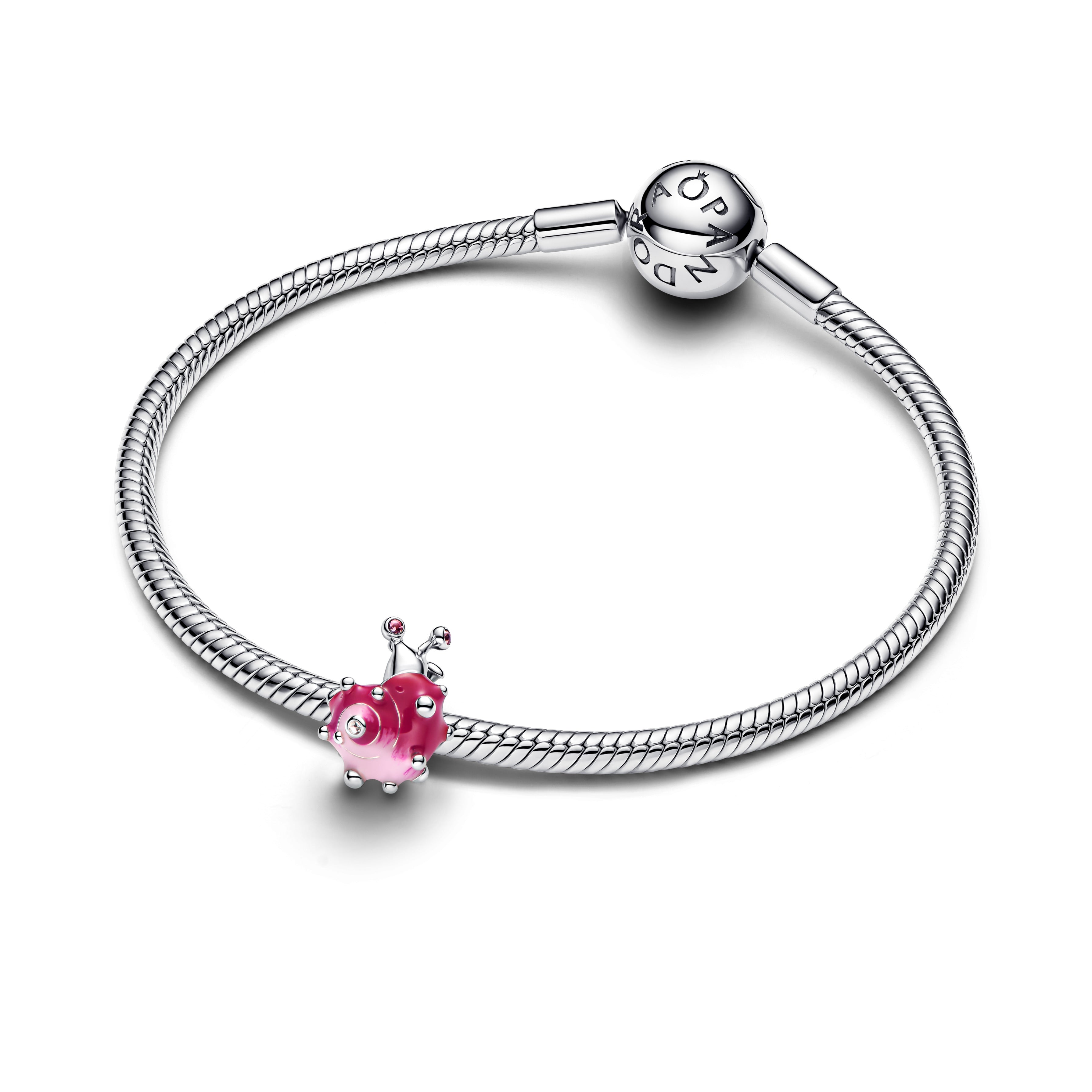 Snail Sterling Silver Charm With Light Pink, Clear Cubic Zirconia And Shaded Pink Enamel