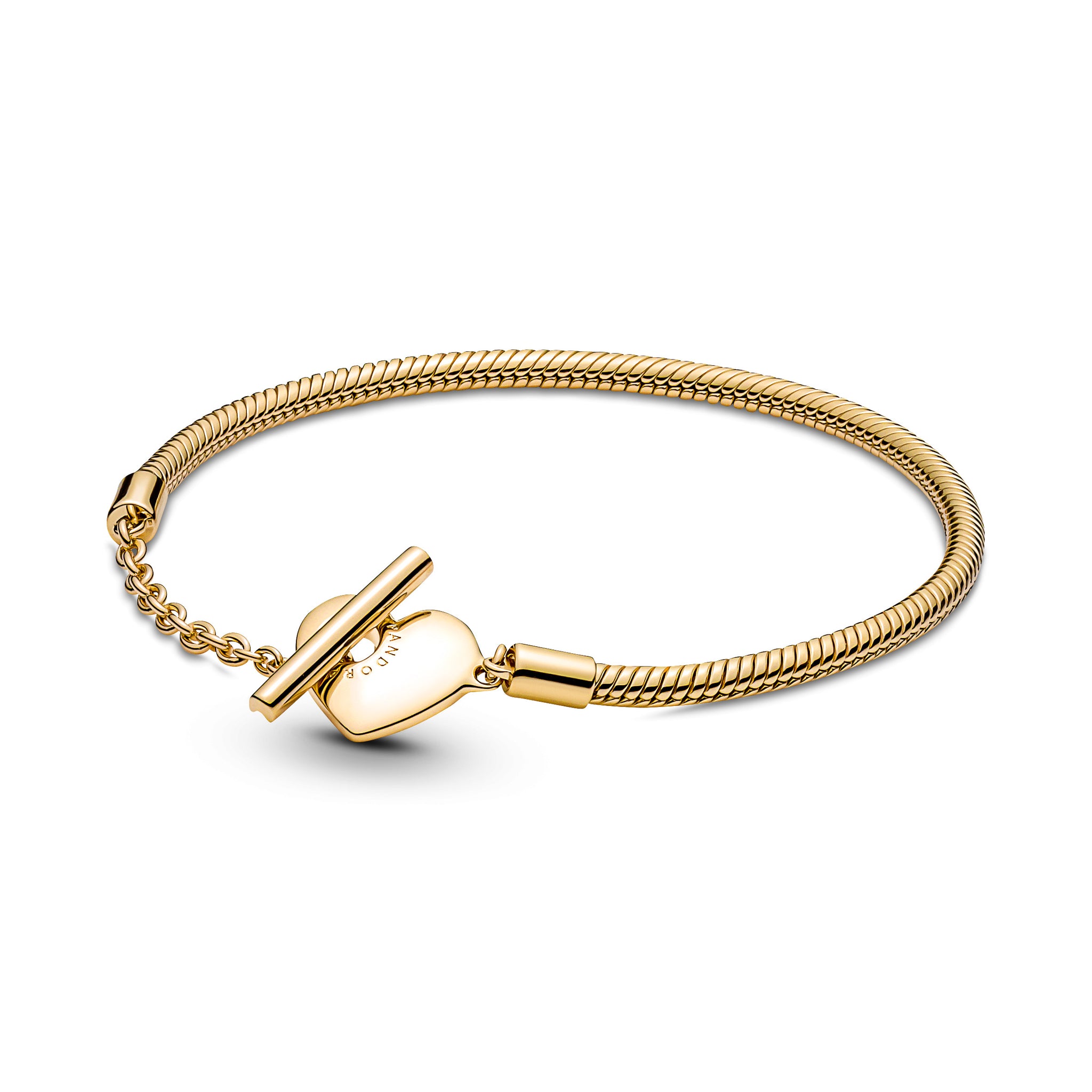Snake Chain 14 Gold-Plated T-Bar Heart Bracelet