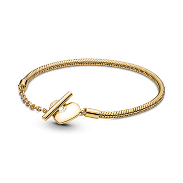 Snake Chain 14 Gold-Plated T-Bar Heart Bracelet