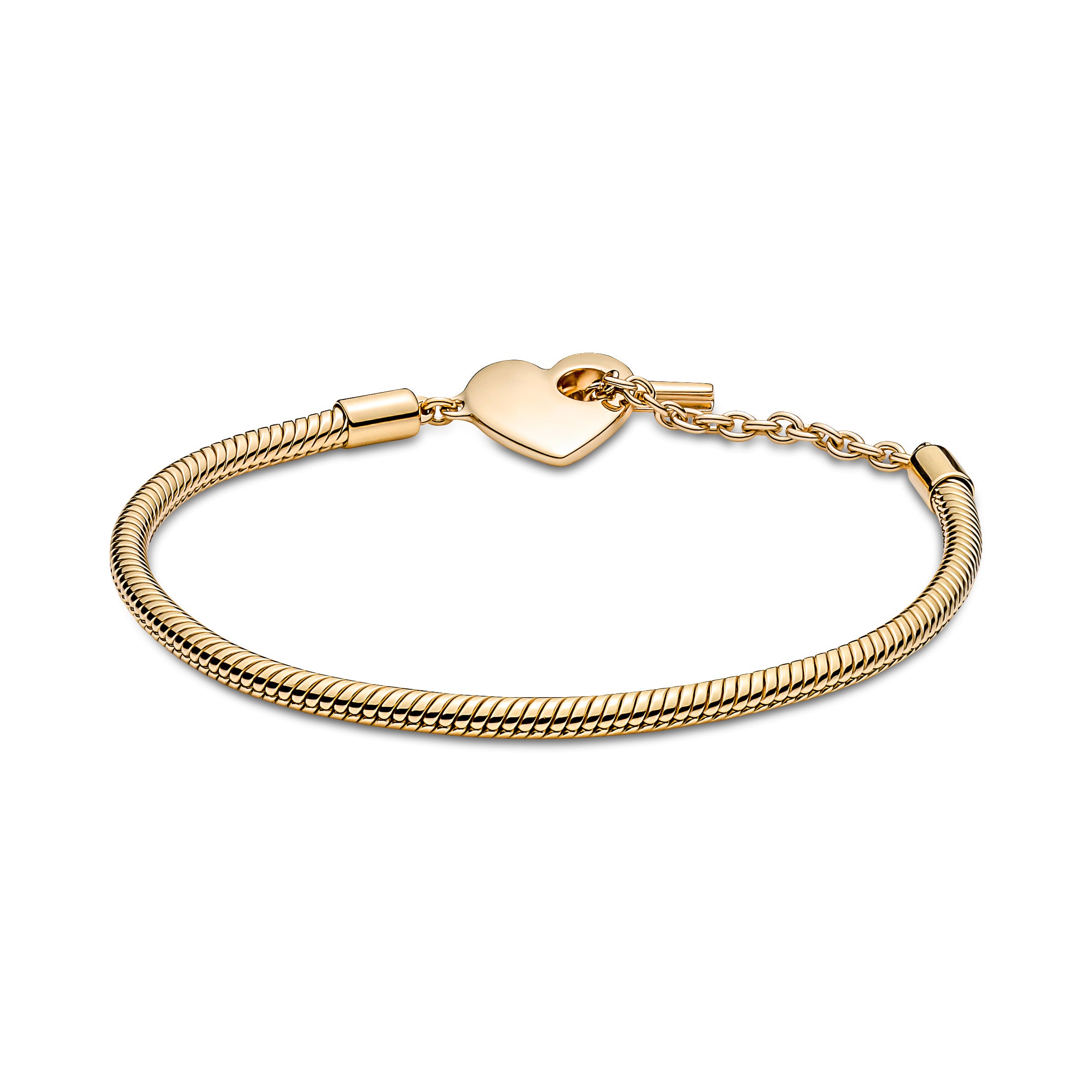 Snake Chain 14 Gold-Plated T-Bar Heart Bracelet