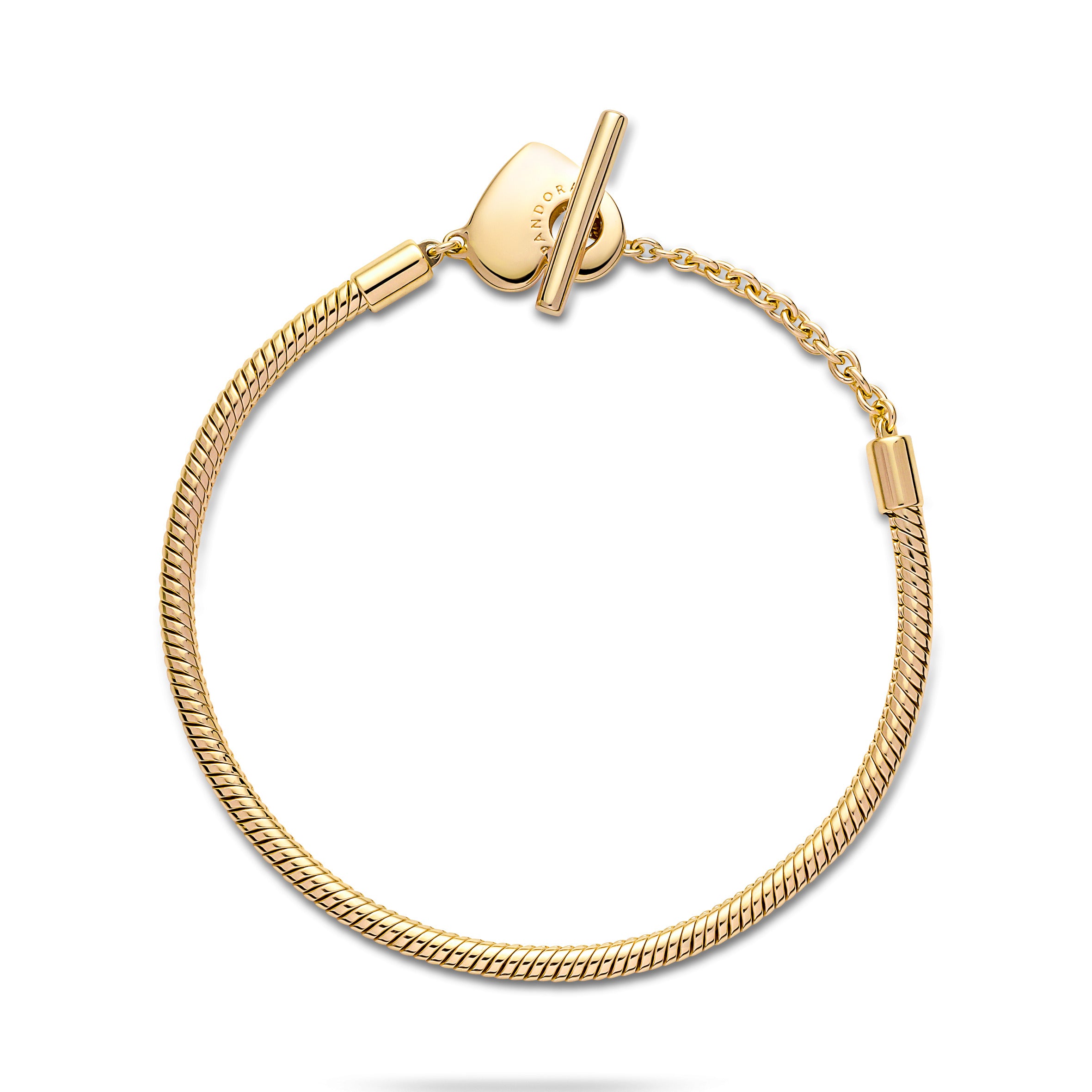 Snake Chain 14 Gold-Plated T-Bar Heart Bracelet