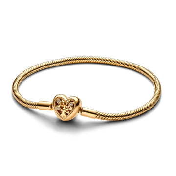 Snake Chain 14K Gold-Plated Bracelet And Heart Clasp With Clear Cubic Zirconia And Black Enamel