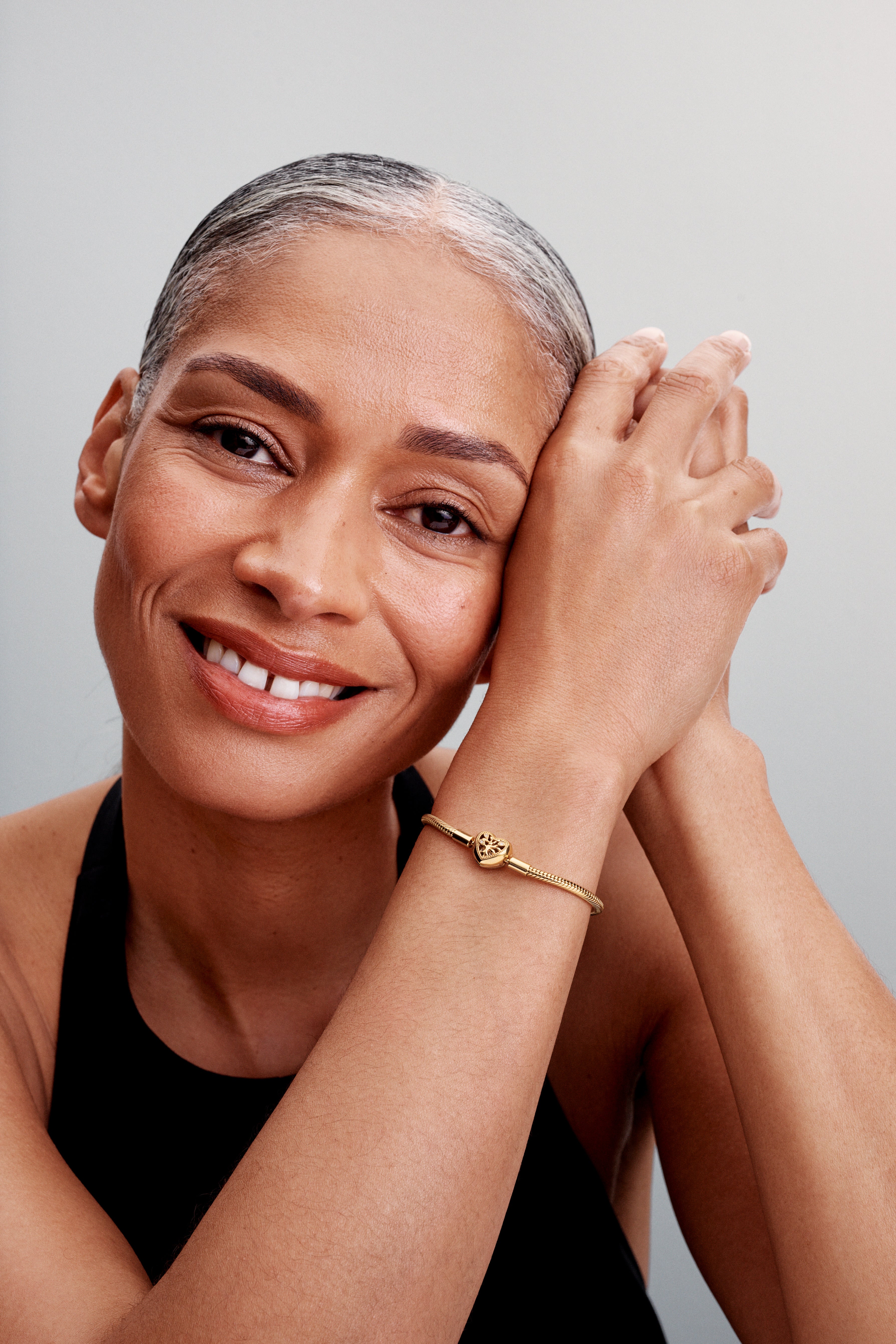 Snake Chain 14K Gold-Plated Bracelet And Heart Clasp With Clear Cubic Zirconia And Black Enamel