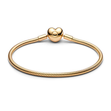 Snake Chain 14K Gold-Plated Bracelet With Heart Clasp