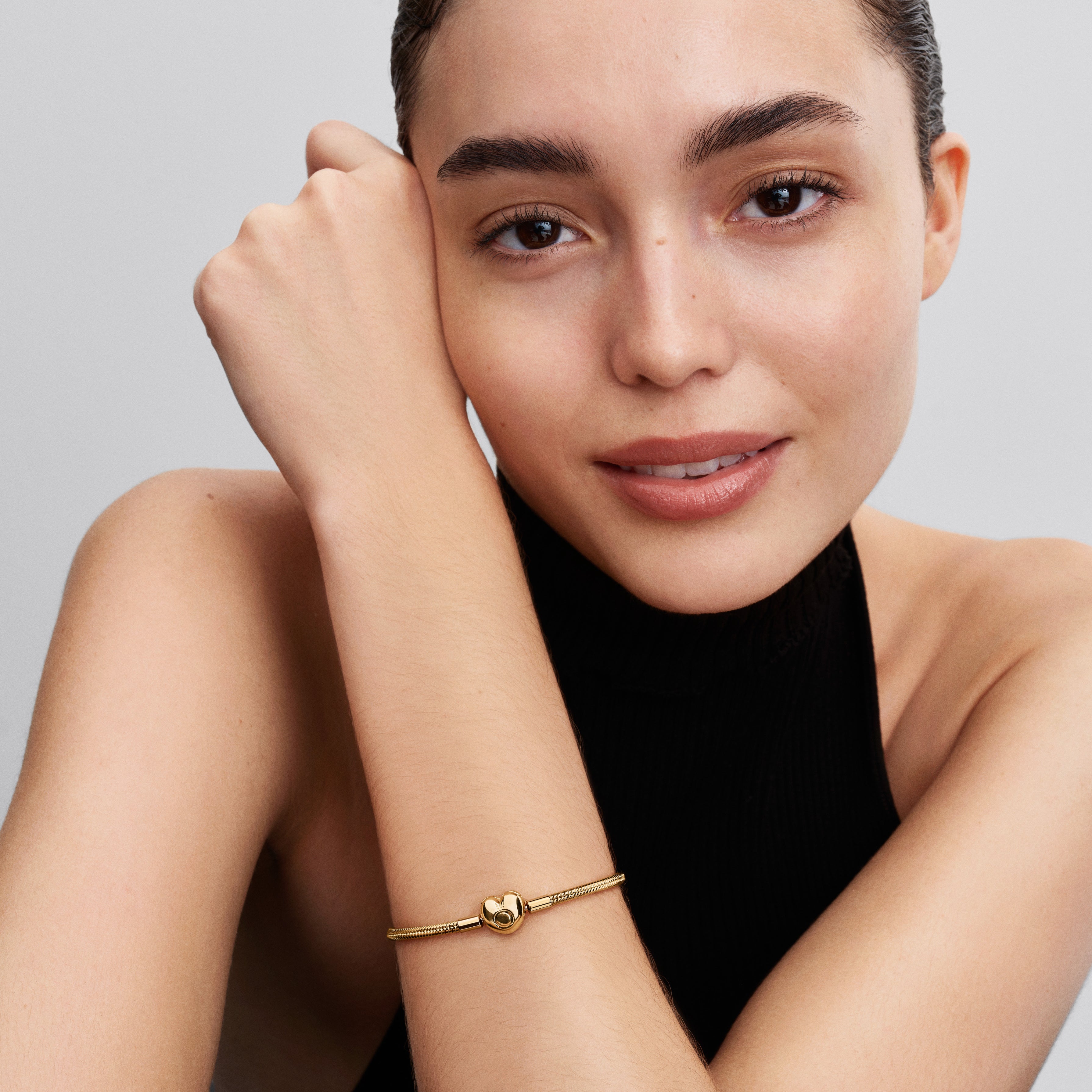 Snake Chain 14K Gold-Plated Bracelet With Heart Clasp