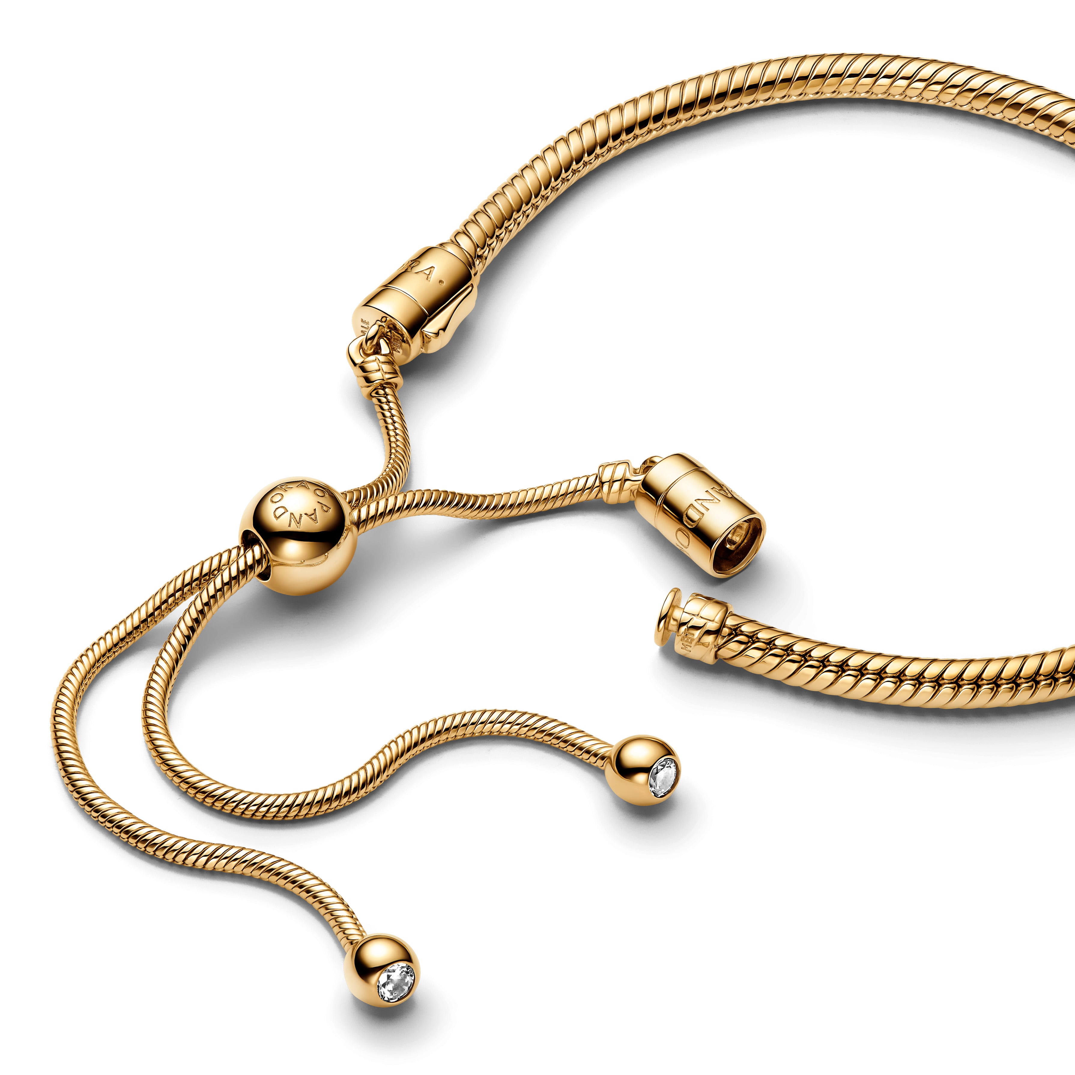 Snake Chain 14K Gold-Plated Sliding Bracelet With Clear Cubic Zirconia