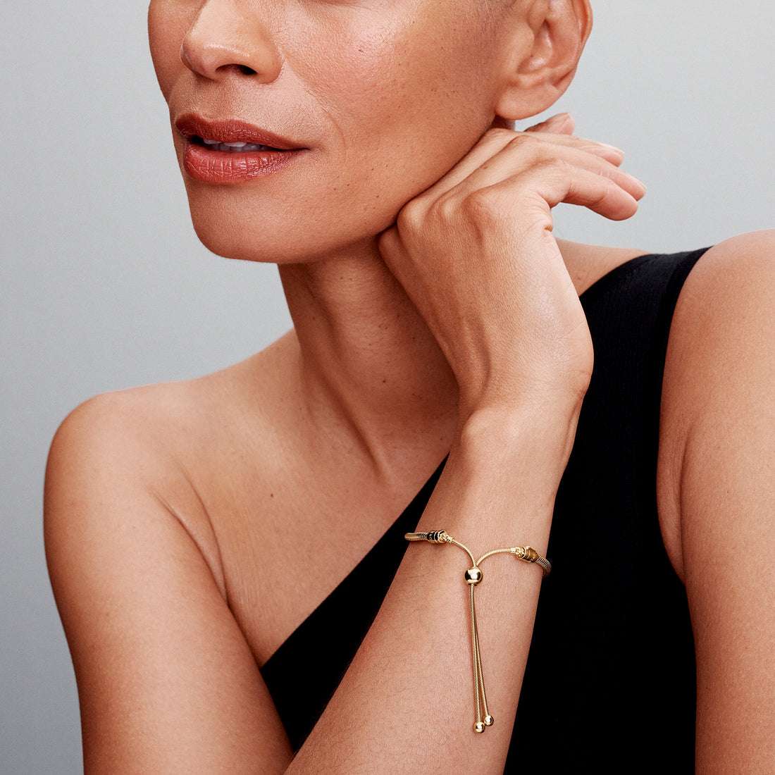 Snake Chain 14K Gold-Plated Sliding Bracelet With Clear Cubic Zirconia