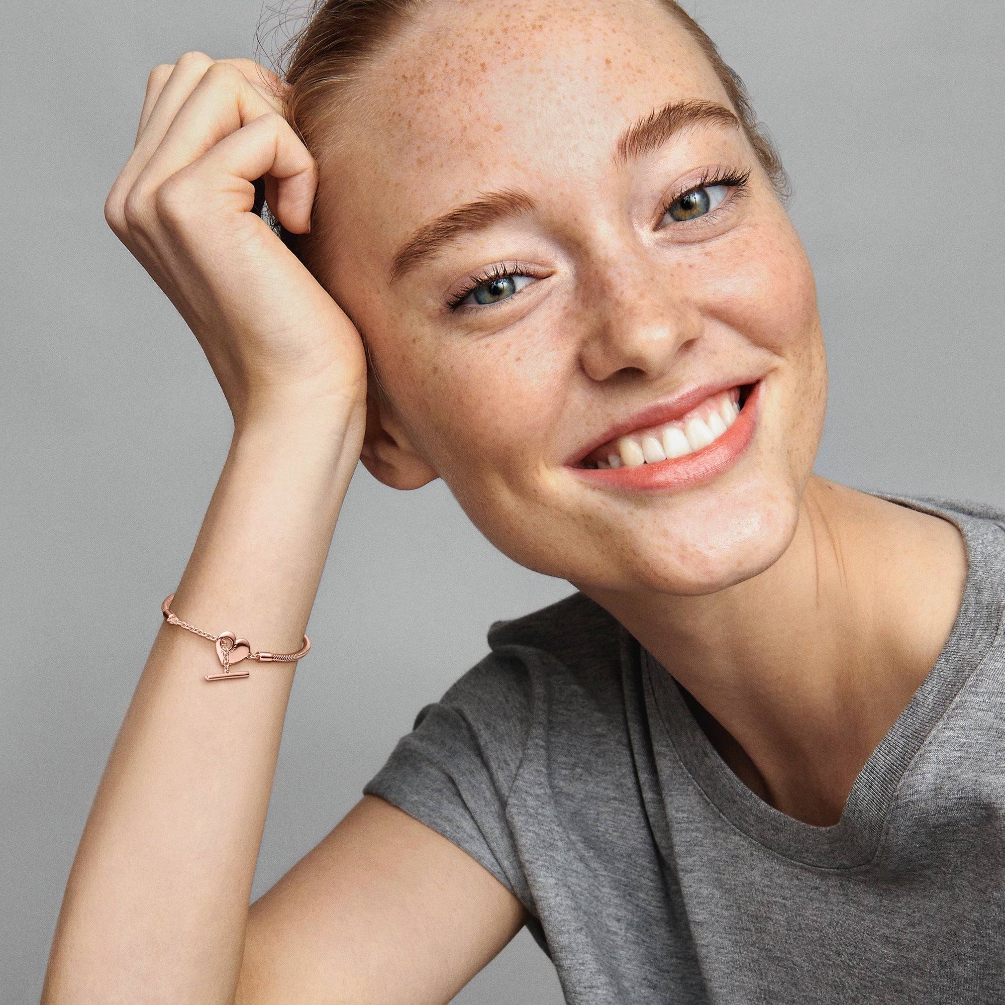 Snake Chain 14K Rose Gold-Plated T-Bar Heart Bracelet