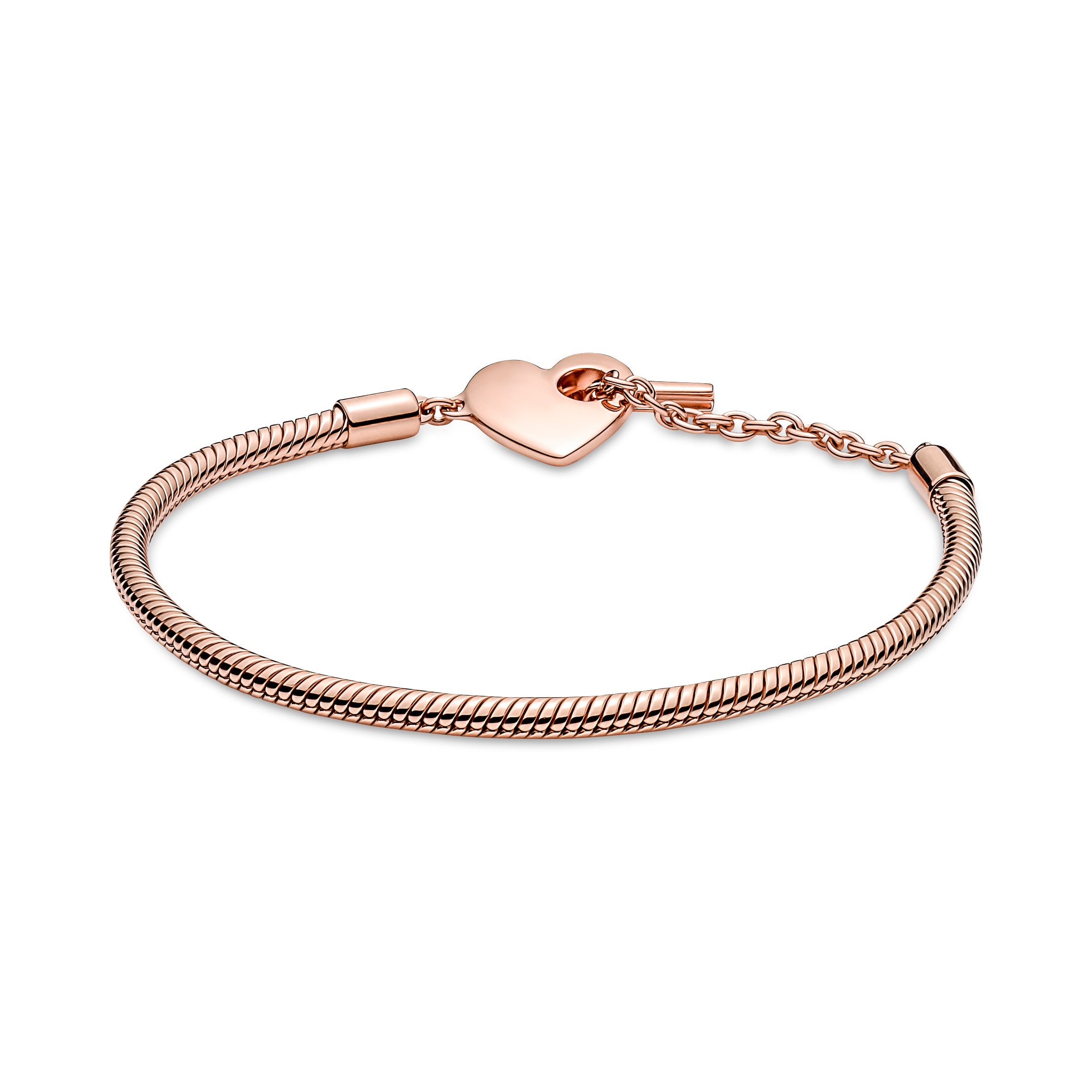 Snake Chain 14K Rose Gold-Plated T-Bar Heart Bracelet