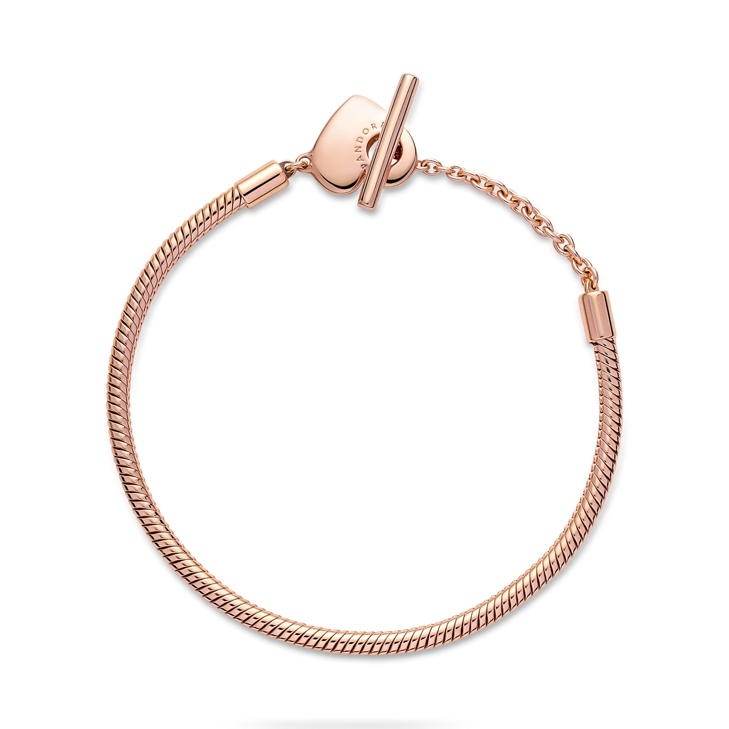 Snake Chain 14K Rose Gold-Plated T-Bar Heart Bracelet