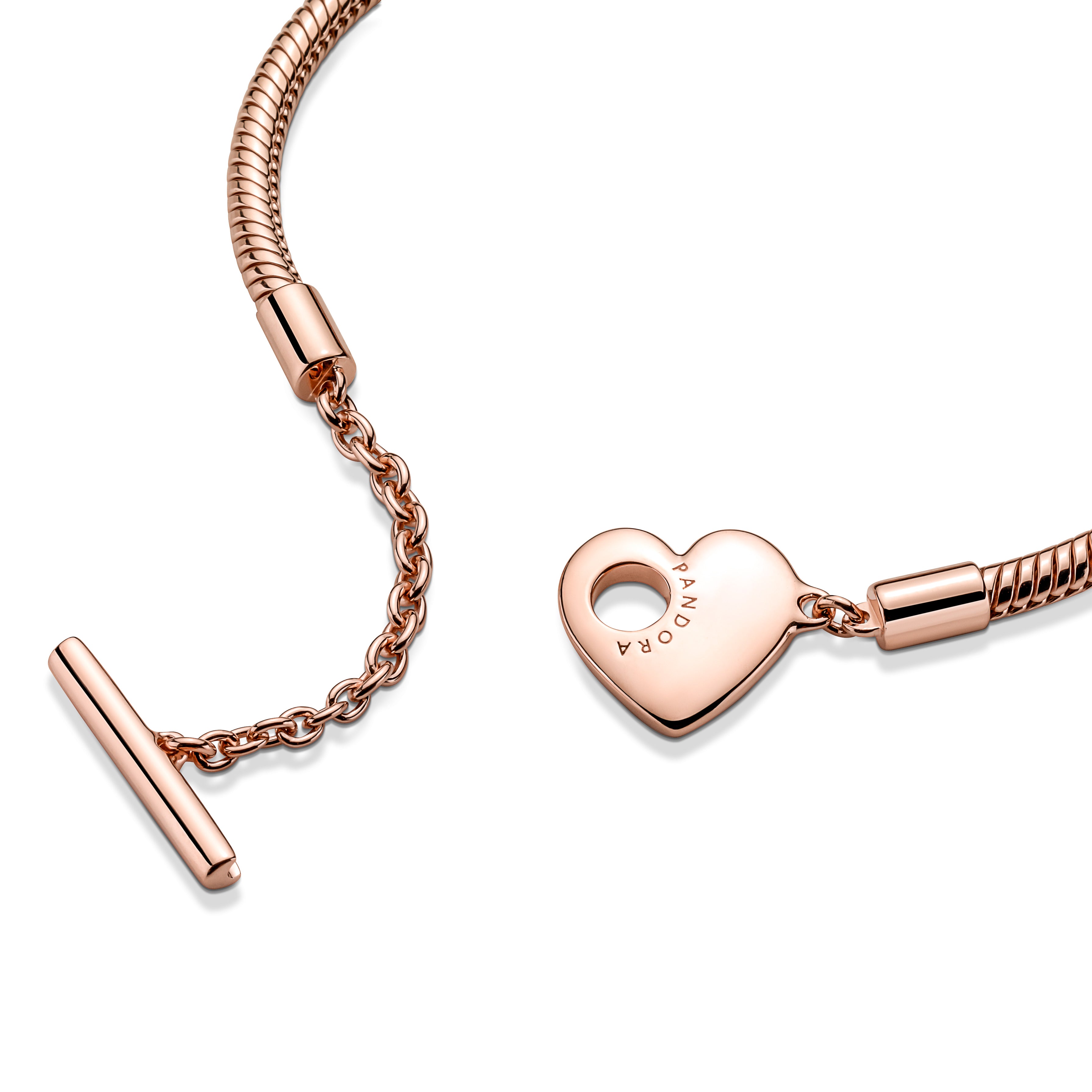 Snake Chain 14K Rose Gold-Plated T-Bar Heart Bracelet