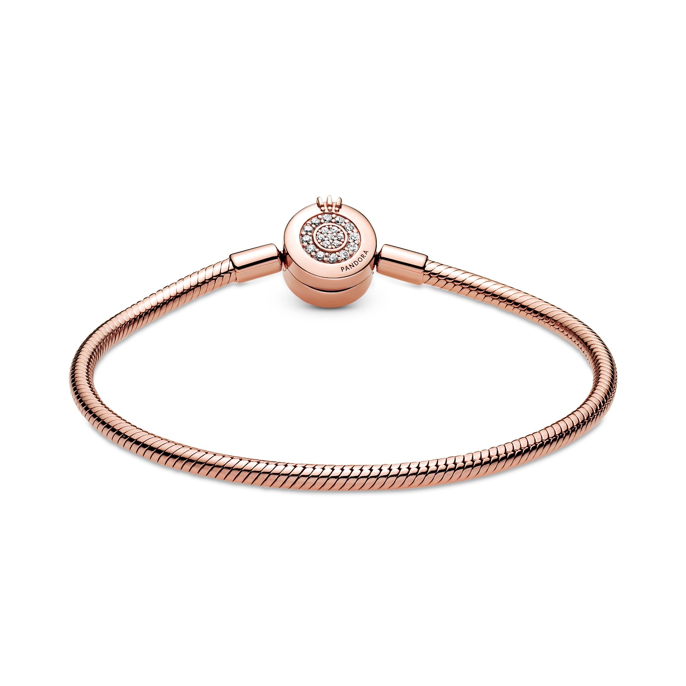 Snake Chain 14K Rose Gold-Plated Bracelet And Crown O Clasp With Clear Cubic Zirconia