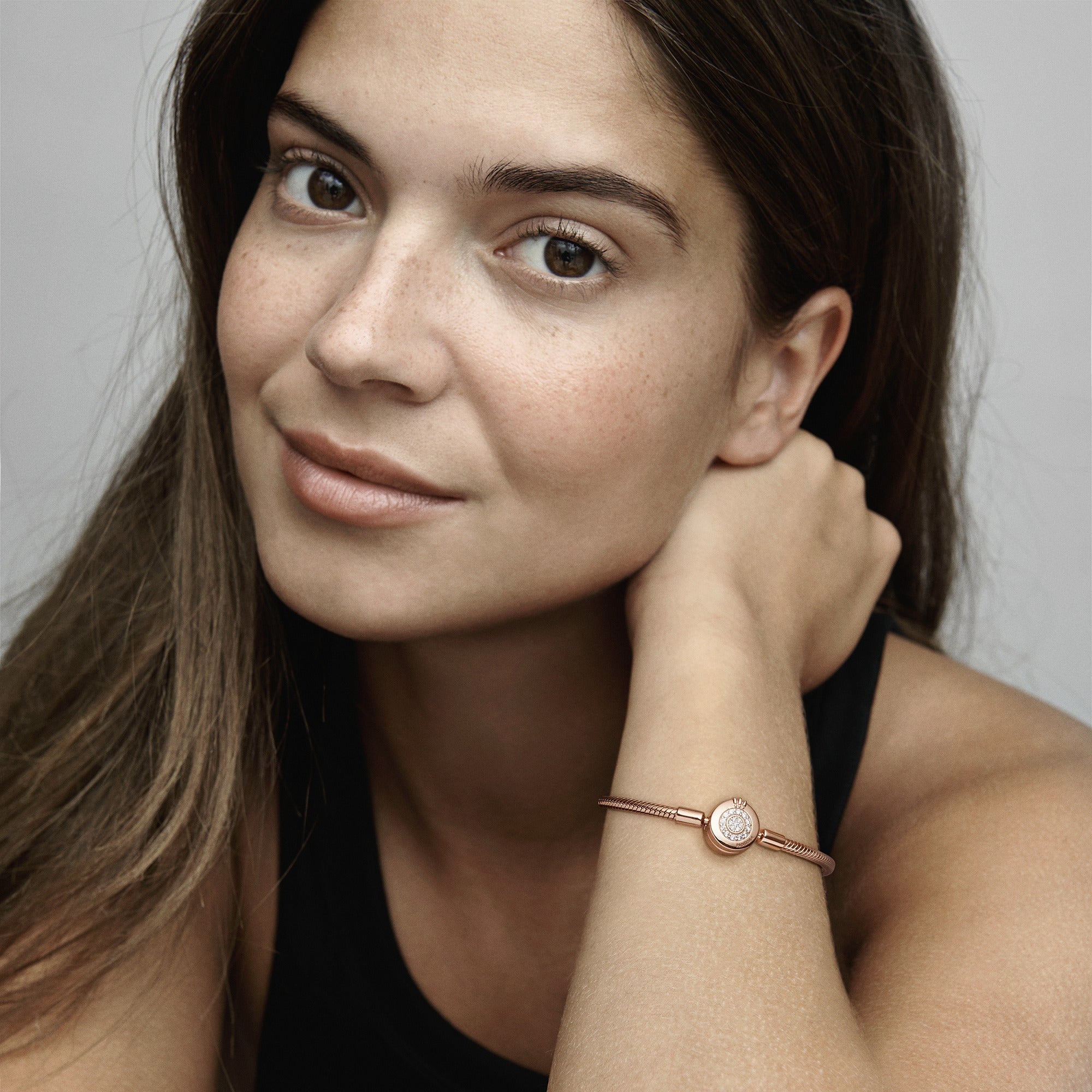 Snake Chain 14K Rose Gold-Plated Bracelet And Crown O Clasp With Clear Cubic Zirconia