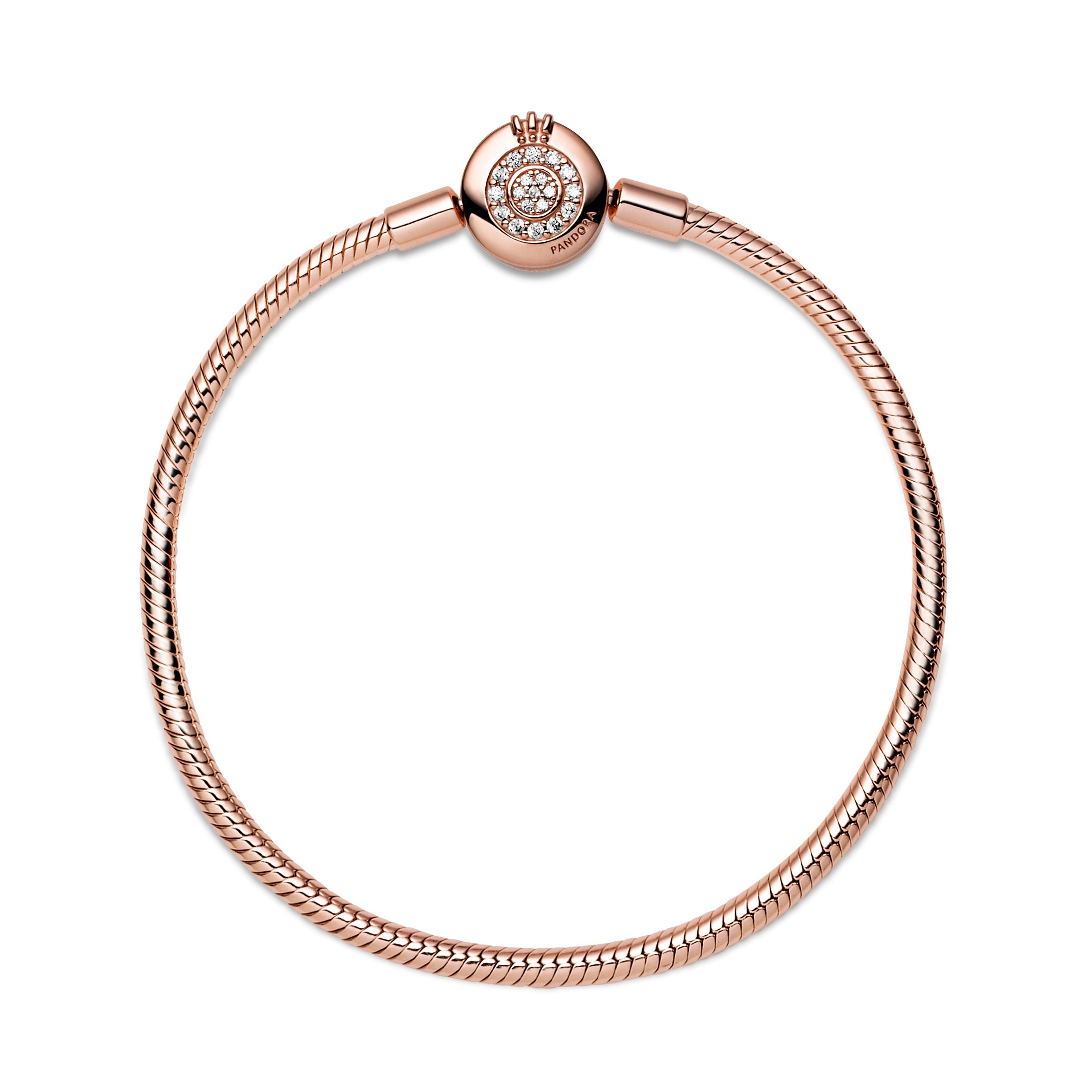 Snake Chain 14K Rose Gold-Plated Bracelet And Crown O Clasp With Clear Cubic Zirconia