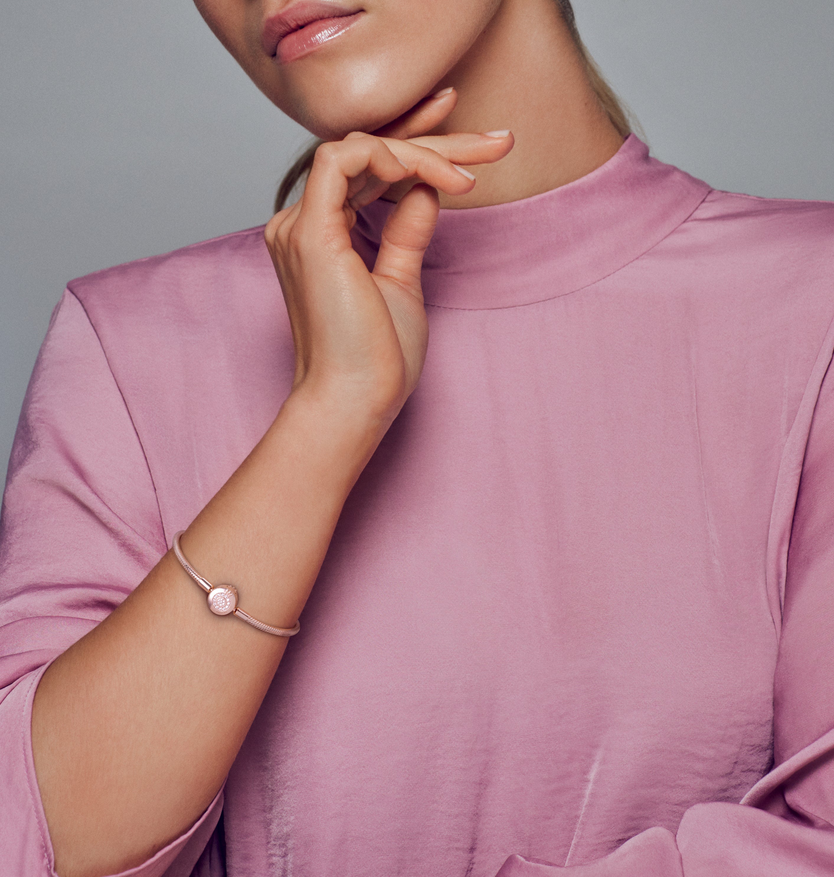 Snake Chain 14K Rose Gold-Plated Bracelet And Crown O Clasp With Clear Cubic Zirconia