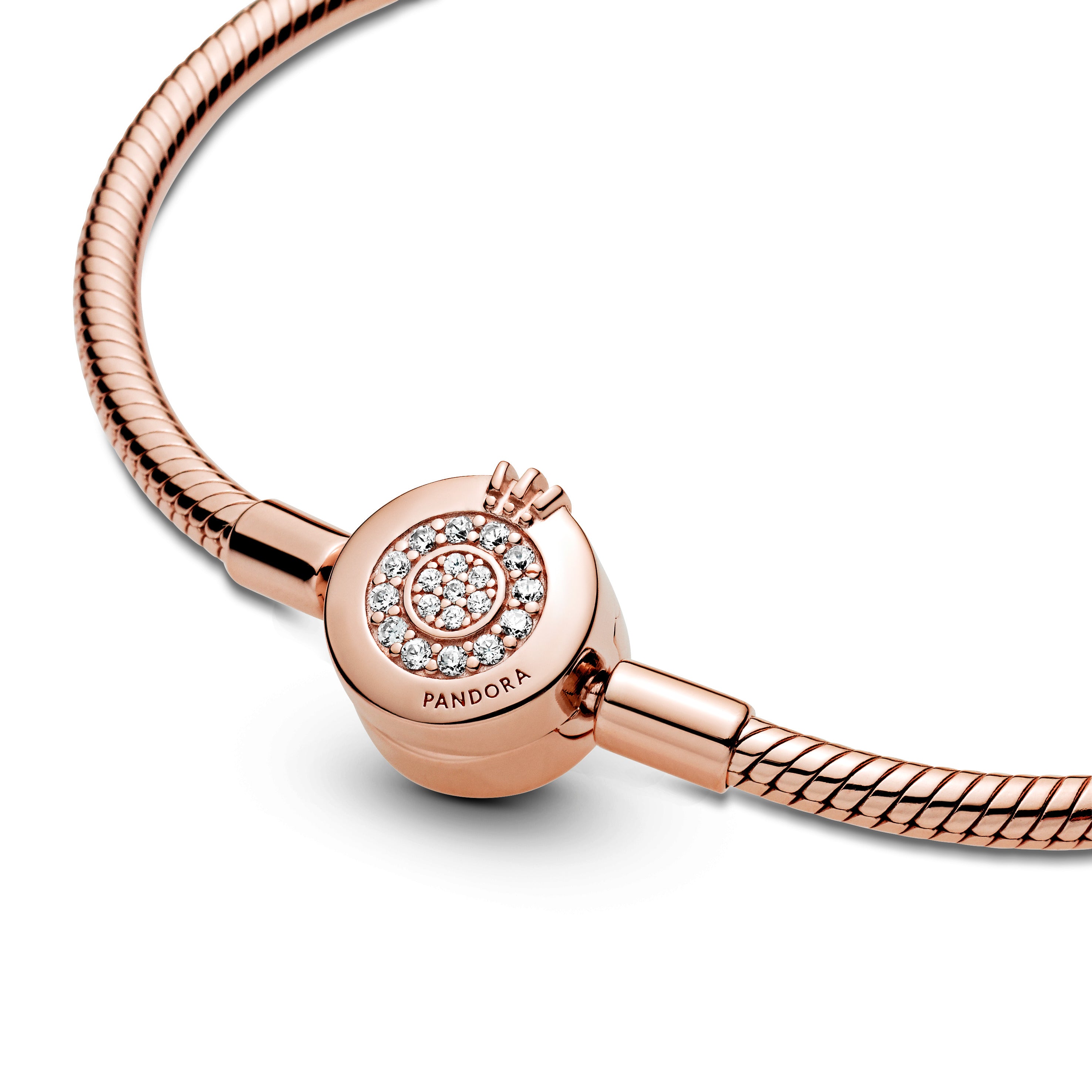 Snake Chain 14K Rose Gold-Plated Bracelet And Crown O Clasp With Clear Cubic Zirconia
