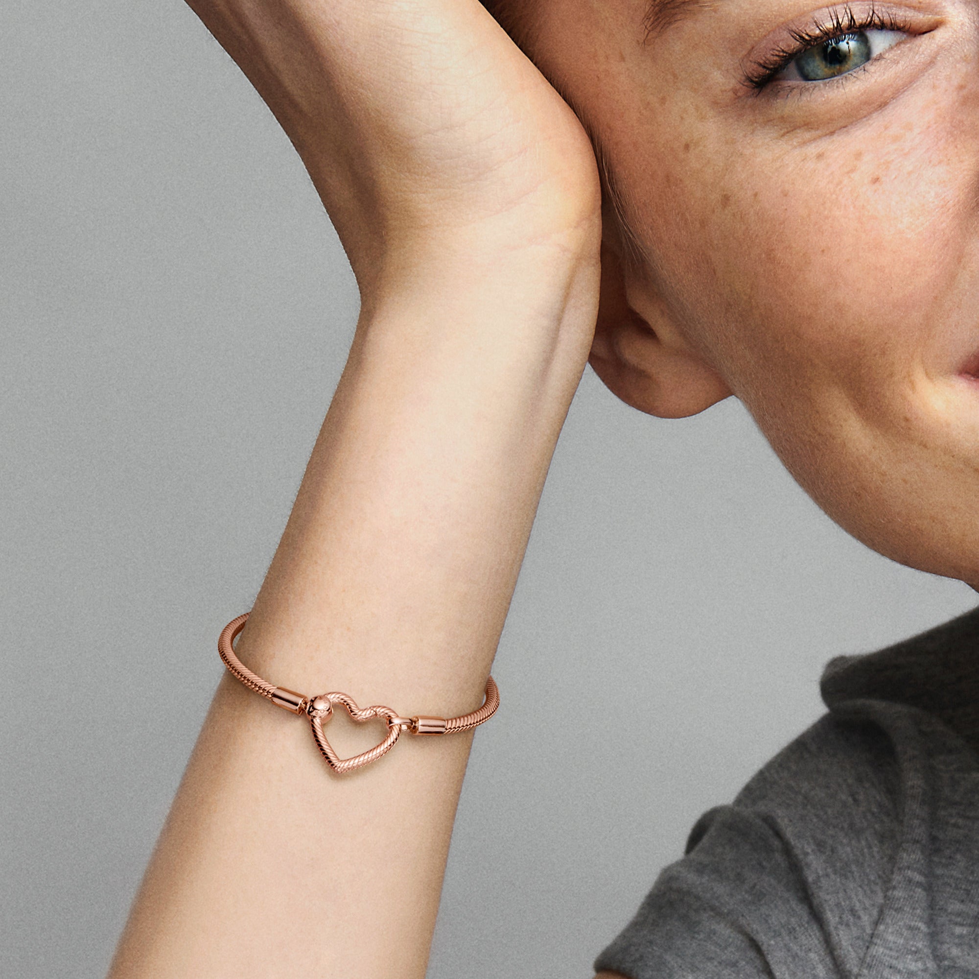 Snake Chain 14K Rose Gold-Plated Bracelet With Heart Clasp