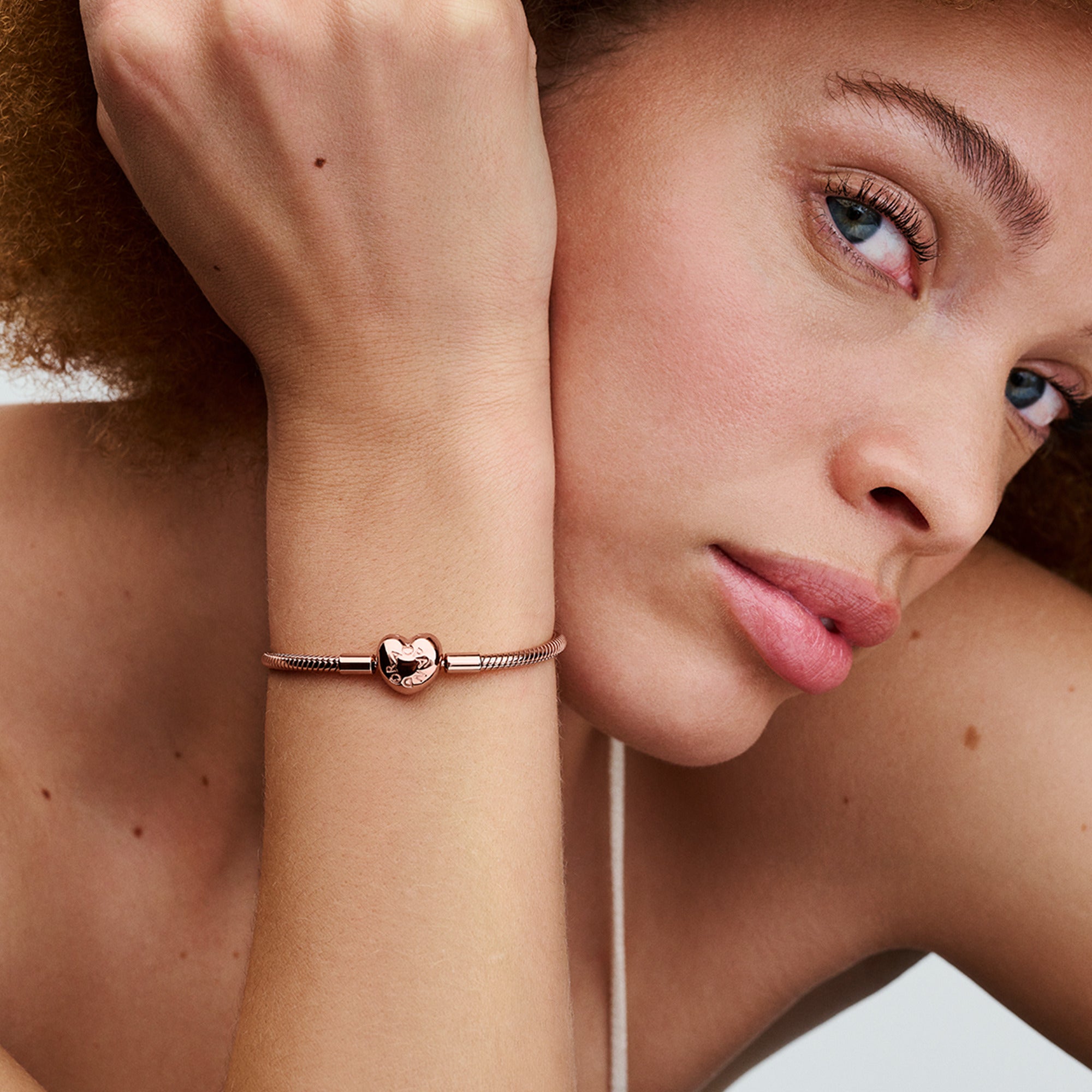 Snake Chain 14K Rose Gold-Plated Bracelet With Heart Clasp