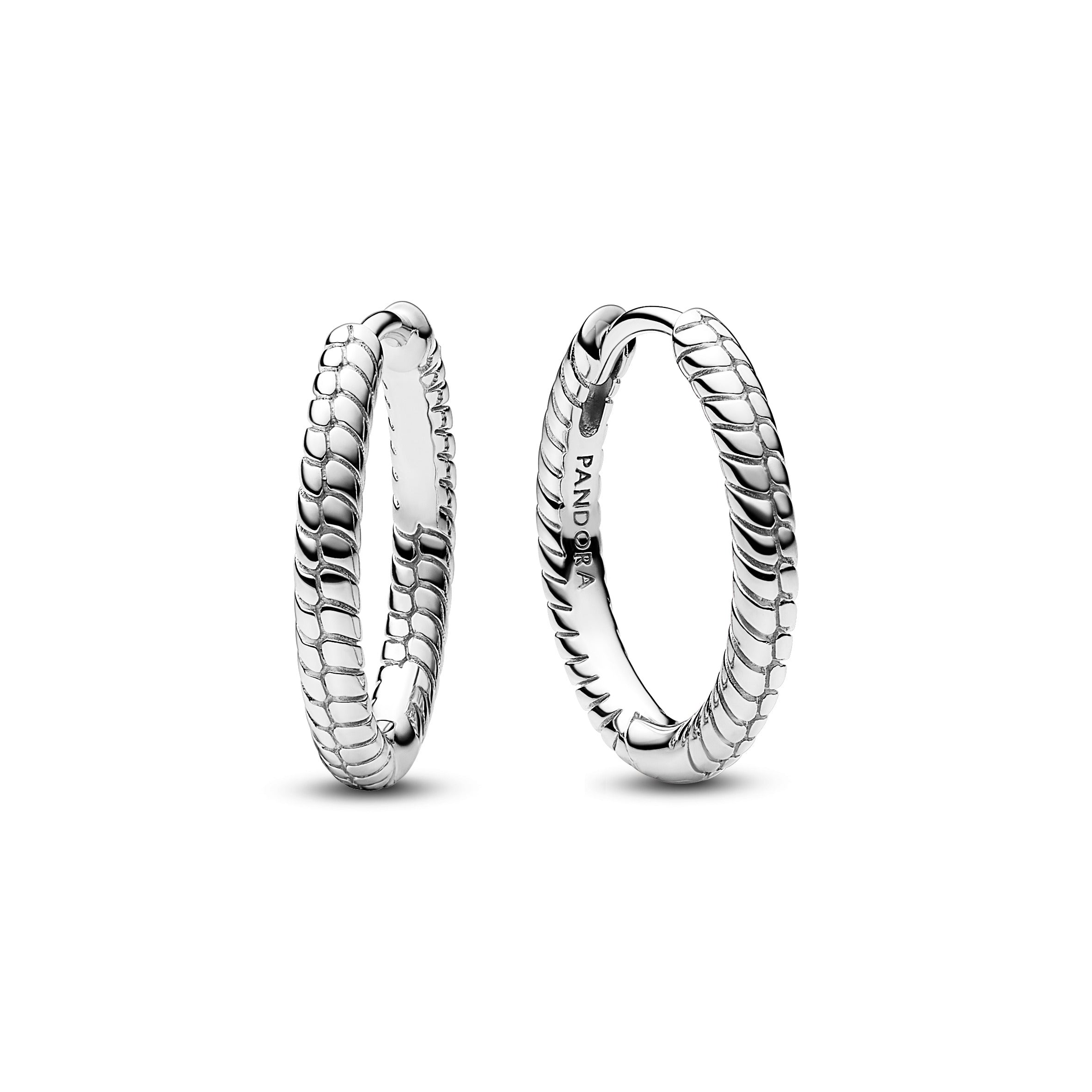 Snake Chain Pattern Sterling Silver Hoop Earrings