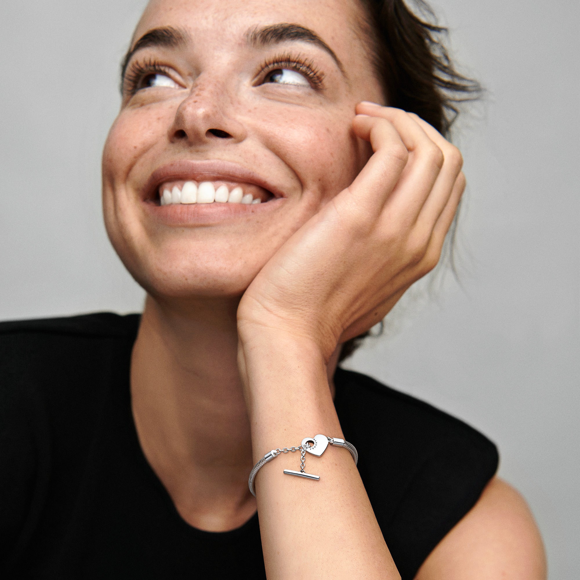 Snake Chain Sterling Silver T-Bar Heart Bracelet