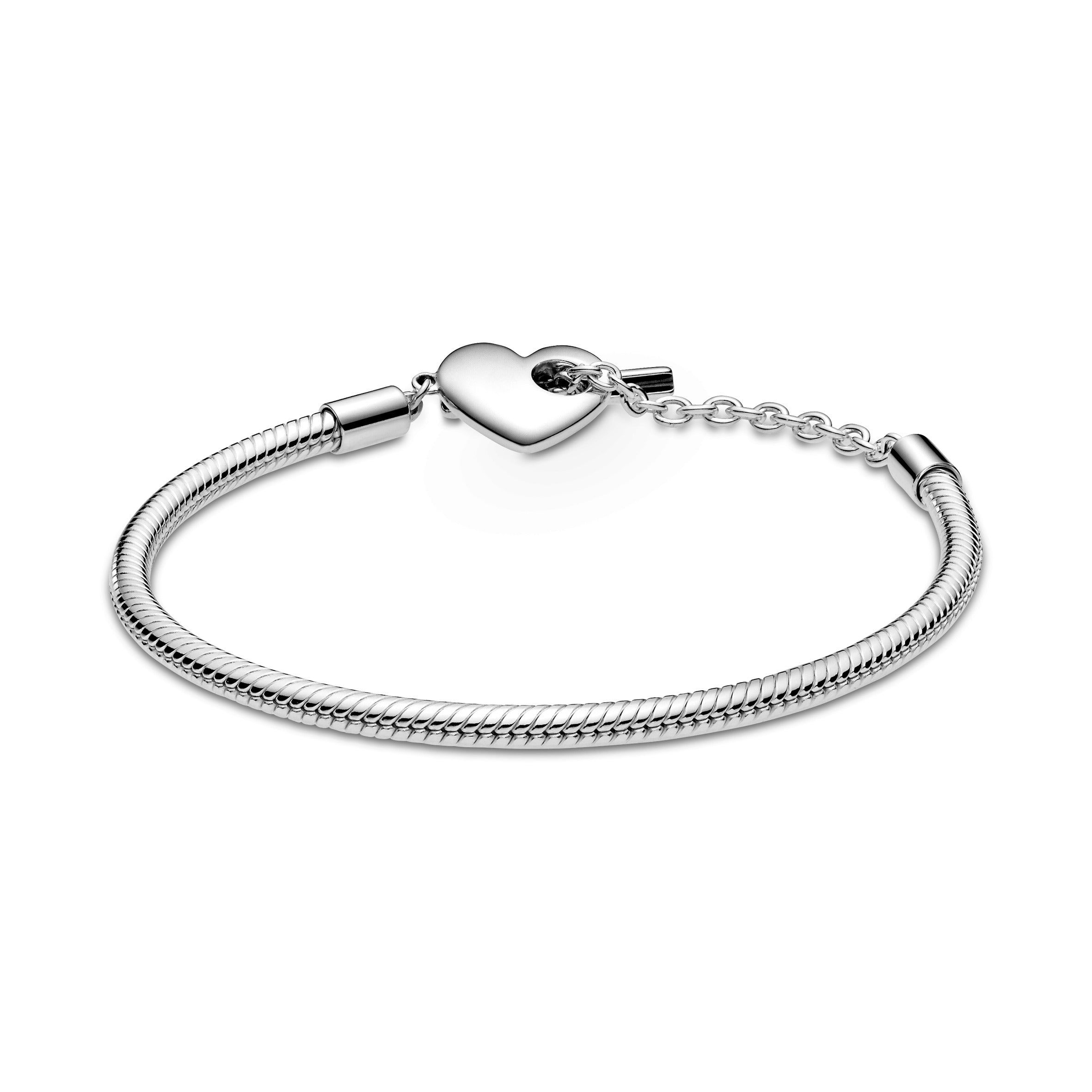 Snake Chain Sterling Silver T-Bar Heart Bracelet