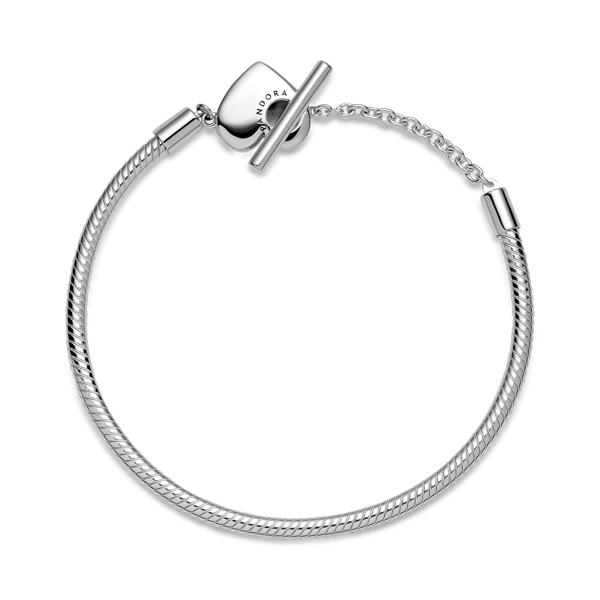 Snake Chain Sterling Silver T-Bar Heart Bracelet
