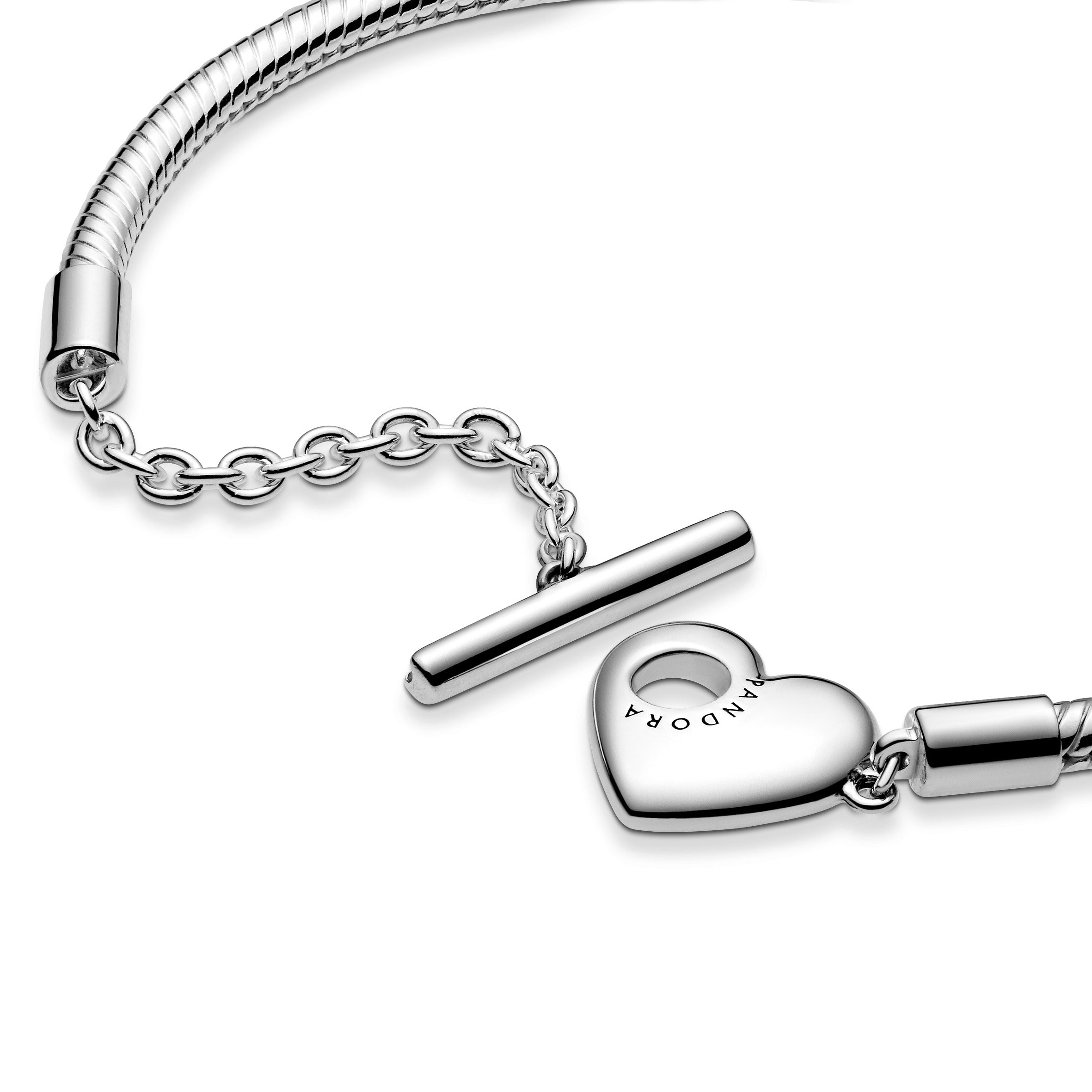 Snake Chain Sterling Silver T-Bar Heart Bracelet