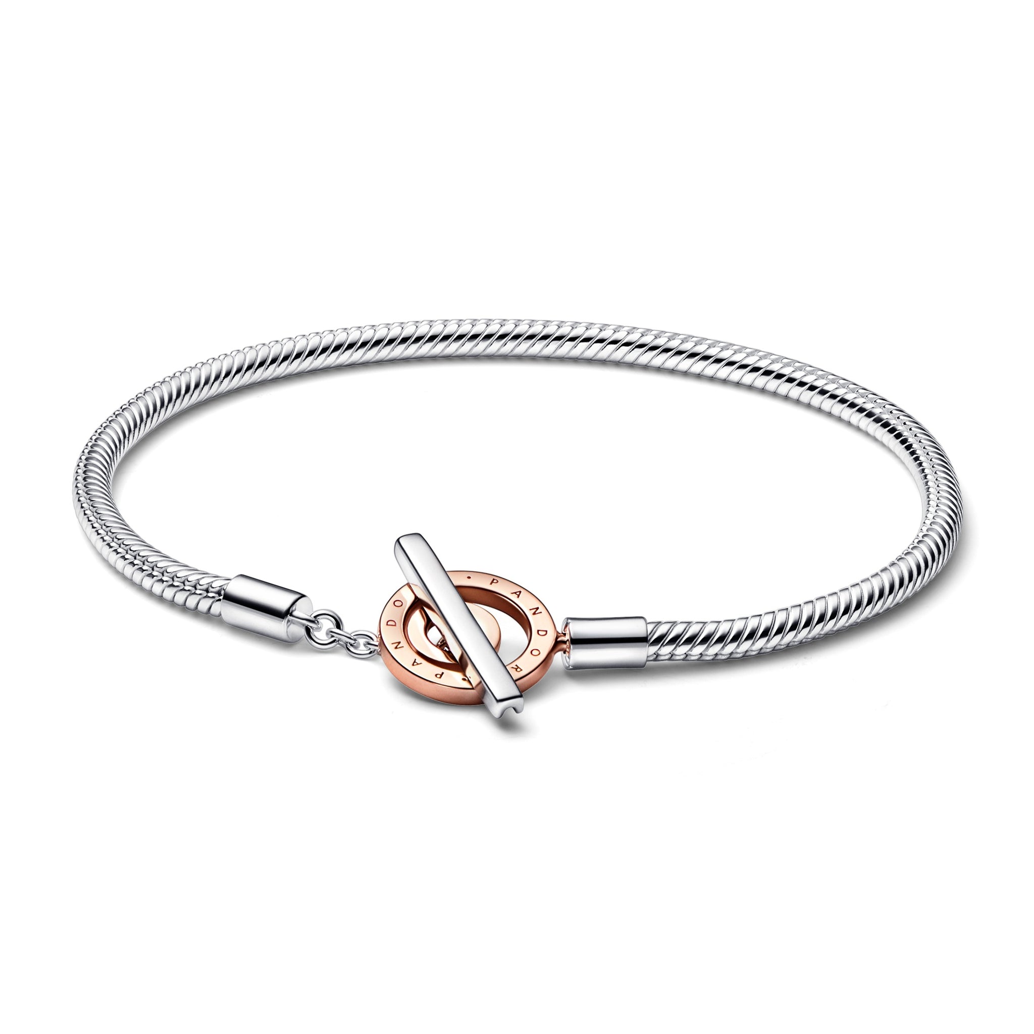 Snake Chain Sterling Silver And 14K Rose Gold-Plated Toggle Bracelet