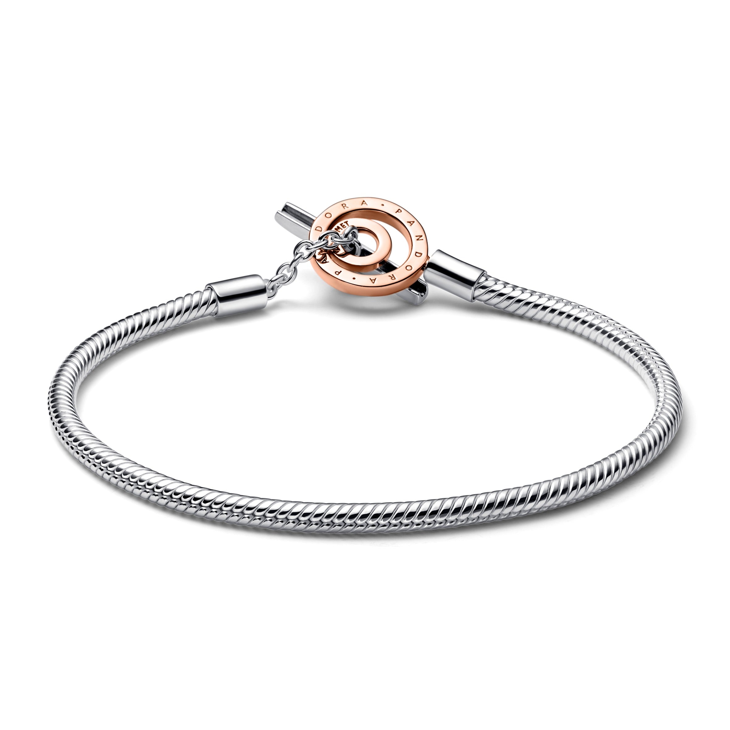 Snake Chain Sterling Silver And 14K Rose Gold-Plated Toggle Bracelet