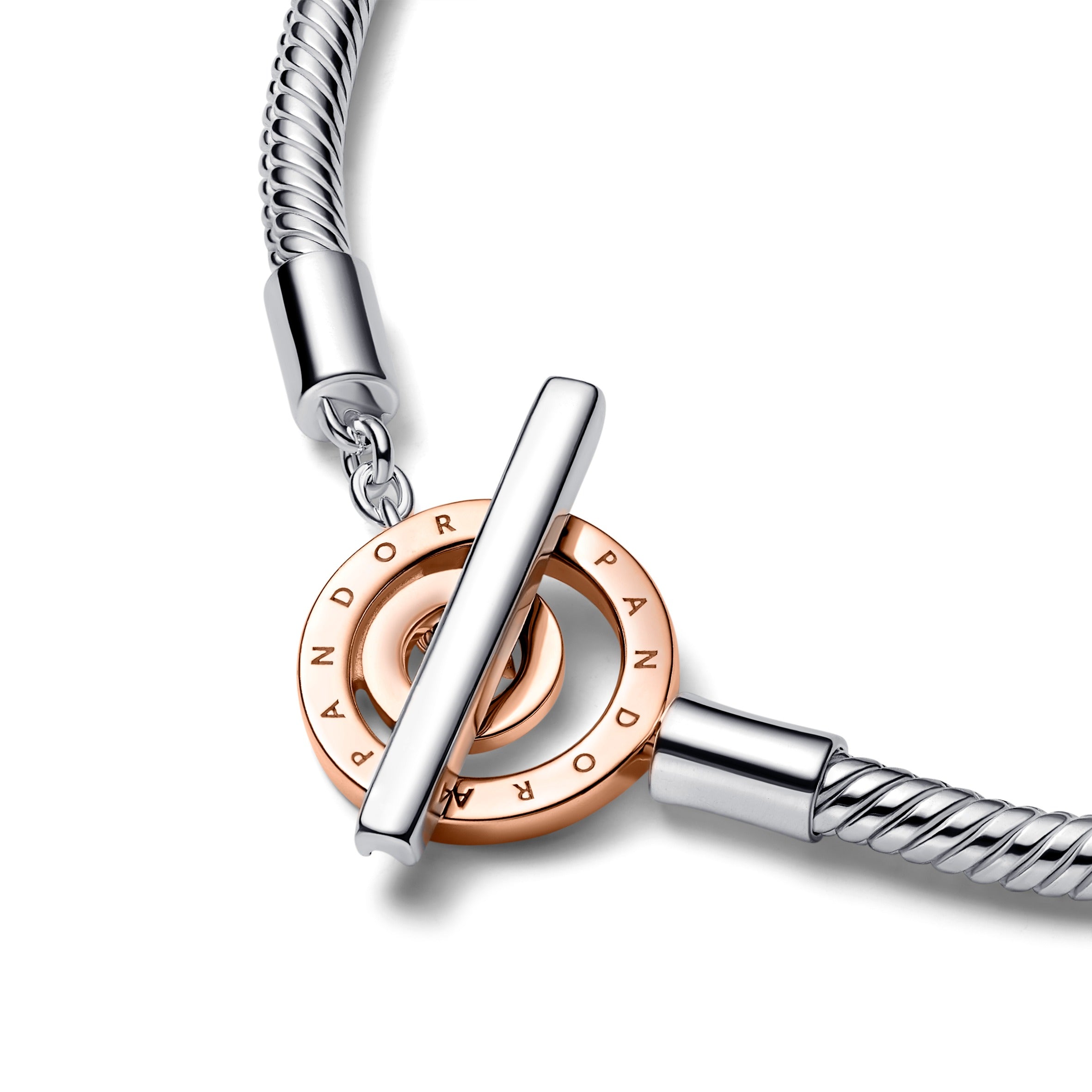 Snake Chain Sterling Silver And 14K Rose Gold-Plated Toggle Bracelet