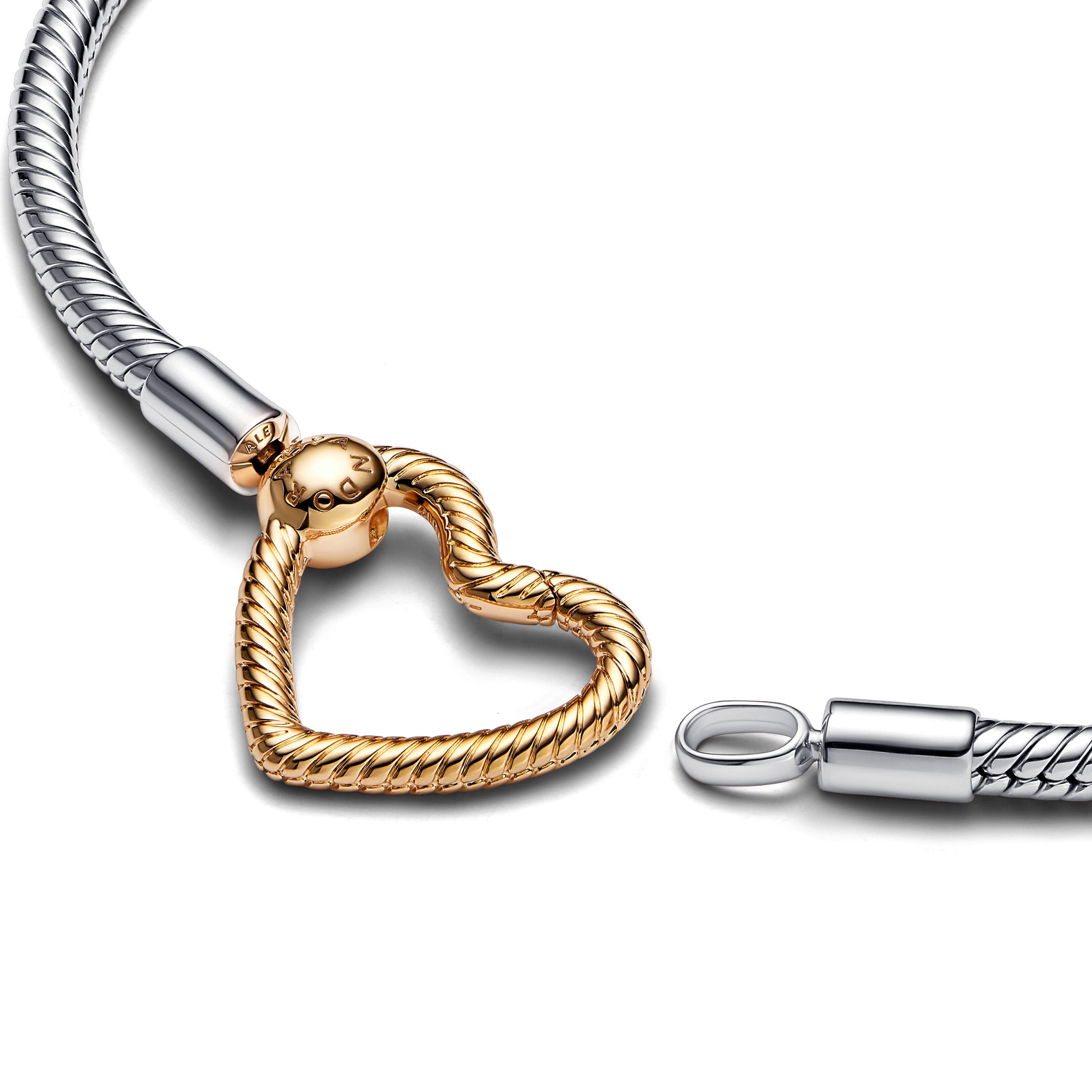Snake Chain Sterling Silver Bracelet With 14K Gold-Plated Heart Clasp