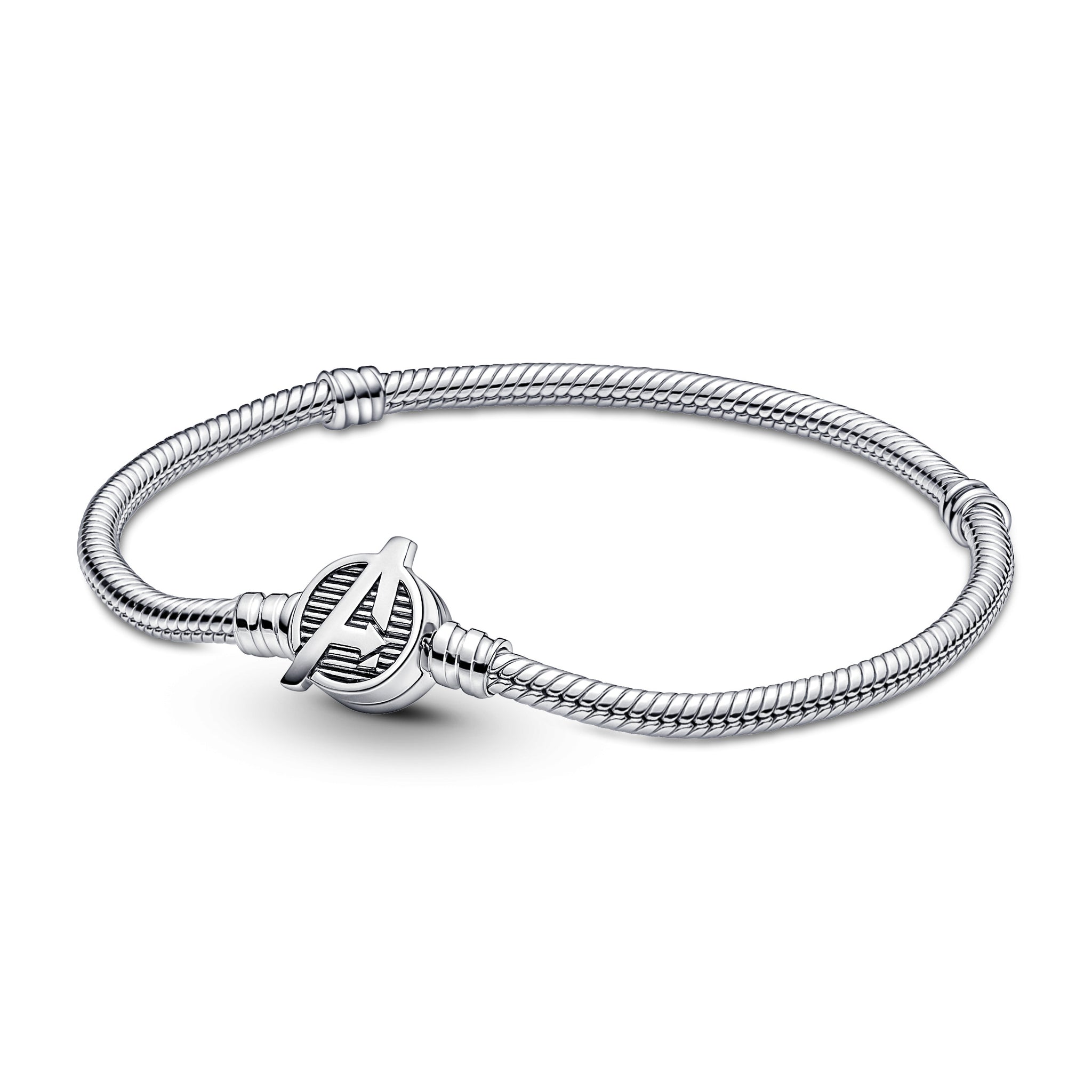 Snake Chain Sterling Silver Bracelet With Marvel The Avengers Logo Clasp