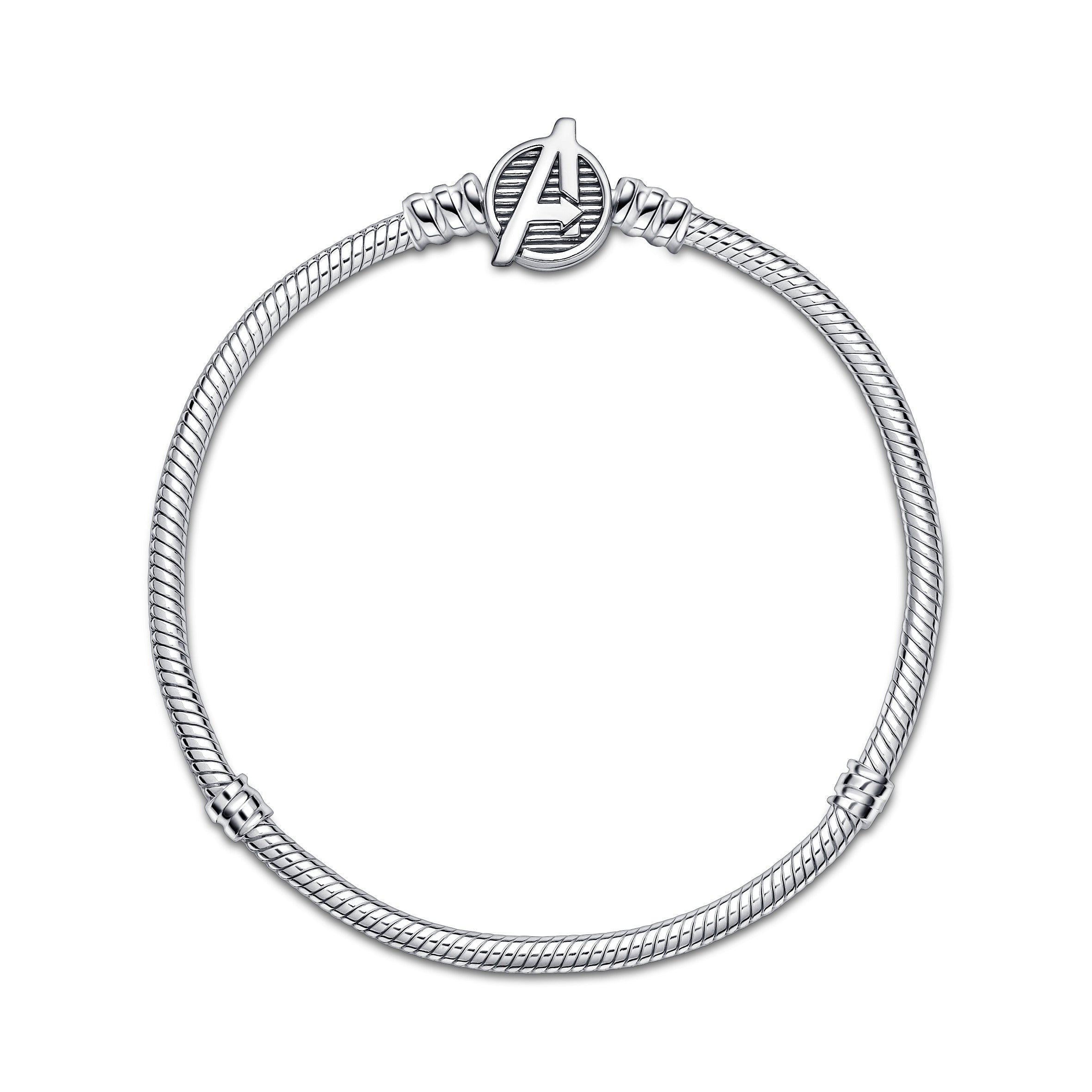 Snake Chain Sterling Silver Bracelet With Marvel The Avengers Logo Clasp