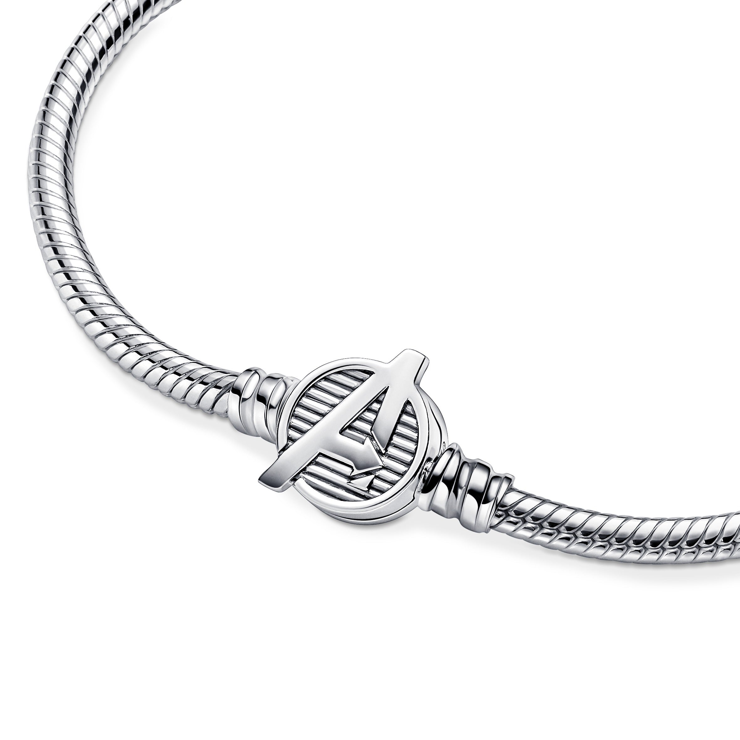 Snake Chain Sterling Silver Bracelet With Marvel The Avengers Logo Clasp