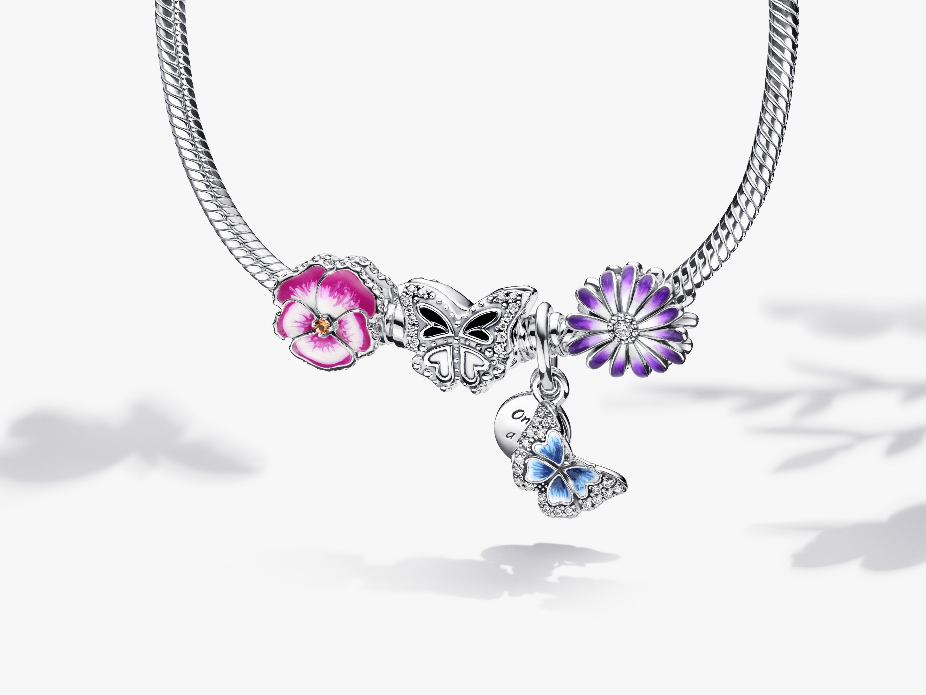 Snake Chain Sterling Silver Bracelet With Butterfly Clasp With Clear Cubic Zirconia