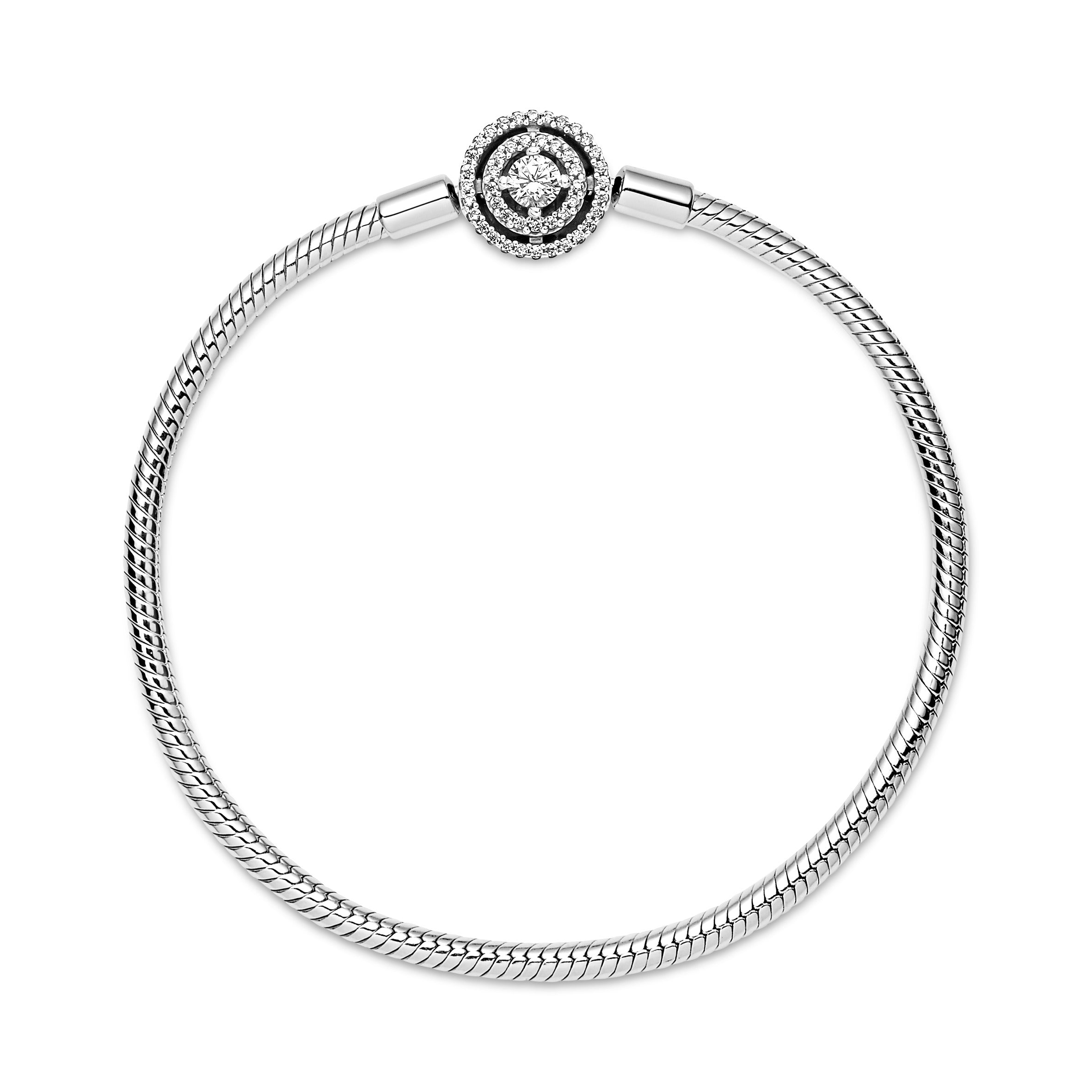 Snake Chain Sterling Silver Bracelet With Clear Cubic Zirconia