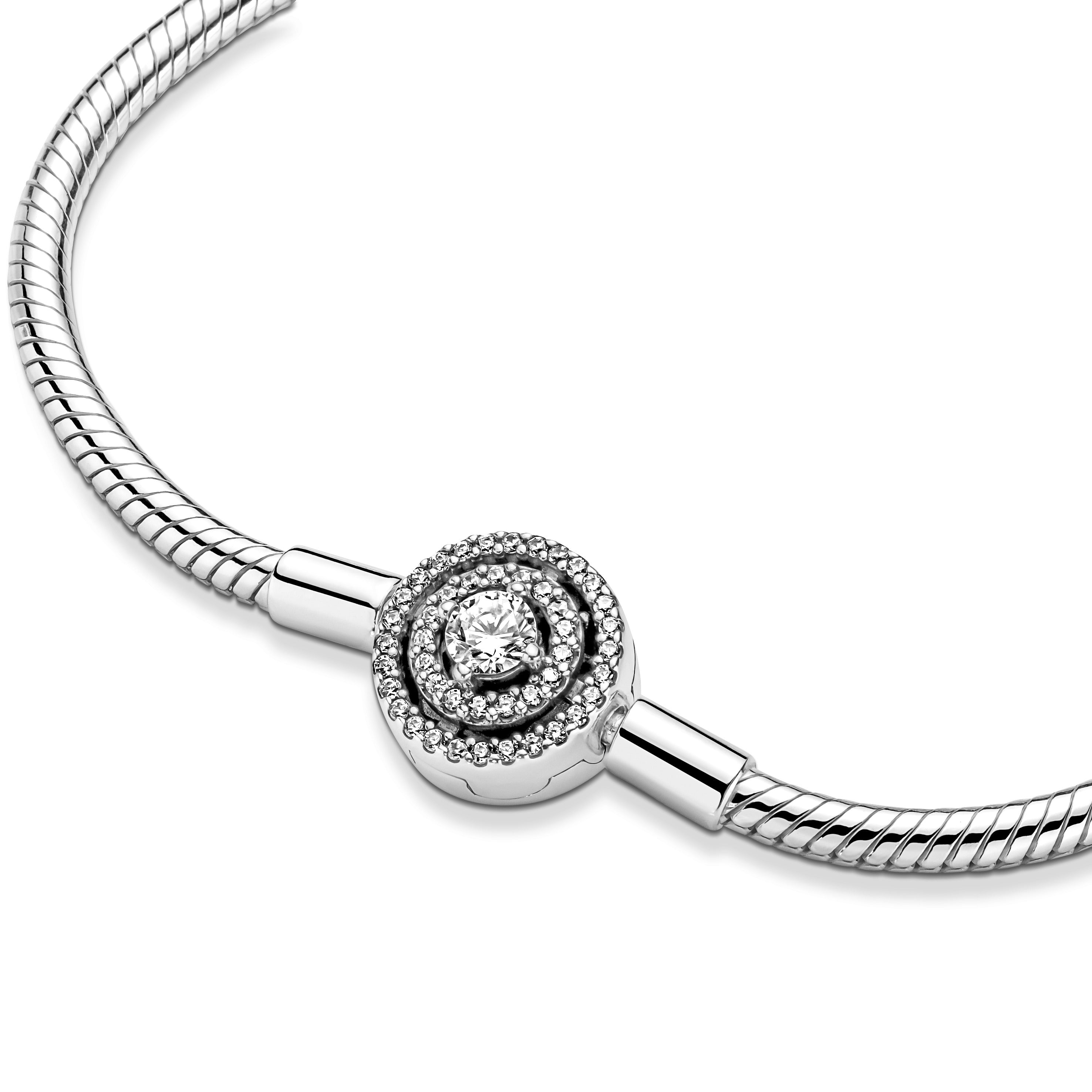 Snake Chain Sterling Silver Bracelet With Clear Cubic Zirconia