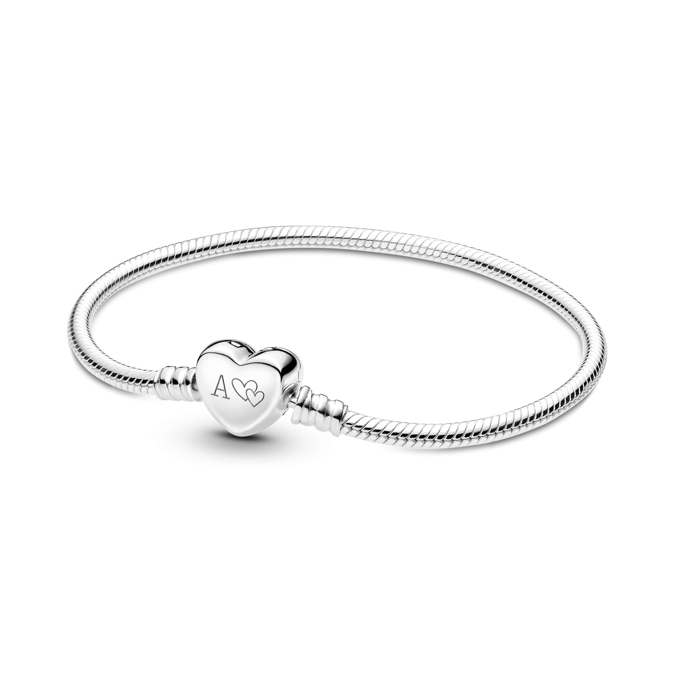 Snake Chain Sterling Silver Bracelet With Engravable Heart Clasp