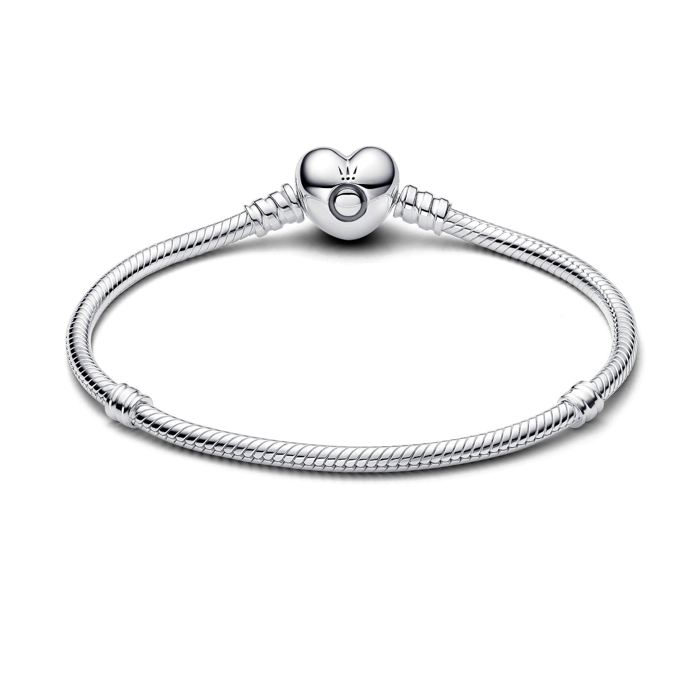 Snake Chain Sterling Silver Bracelet With Heart Clasp