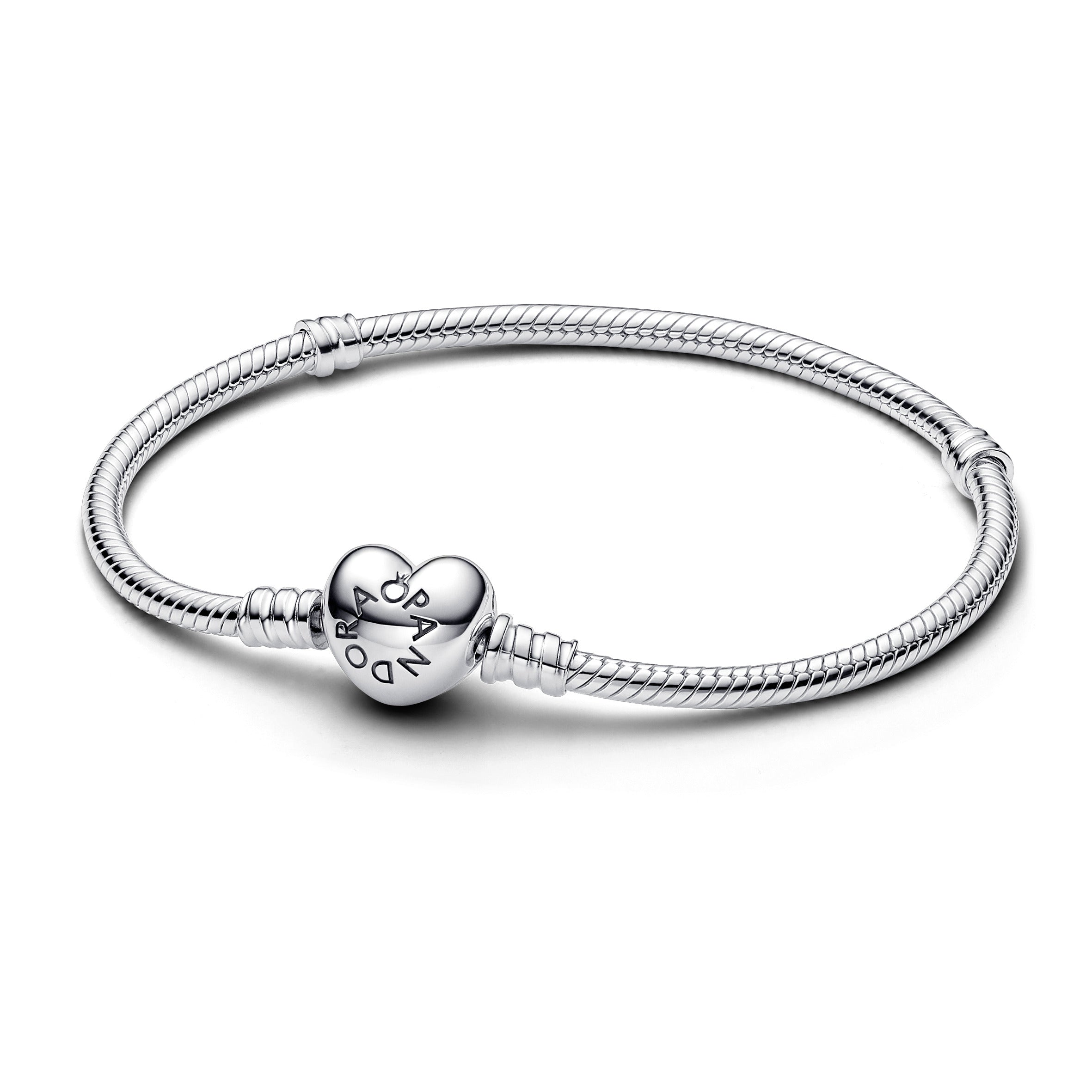 Snake Chain Sterling Silver Bracelet With Heart Clasp