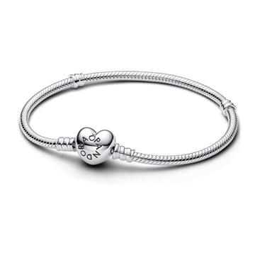 Snake Chain Sterling Silver Bracelet With Heart Clasp