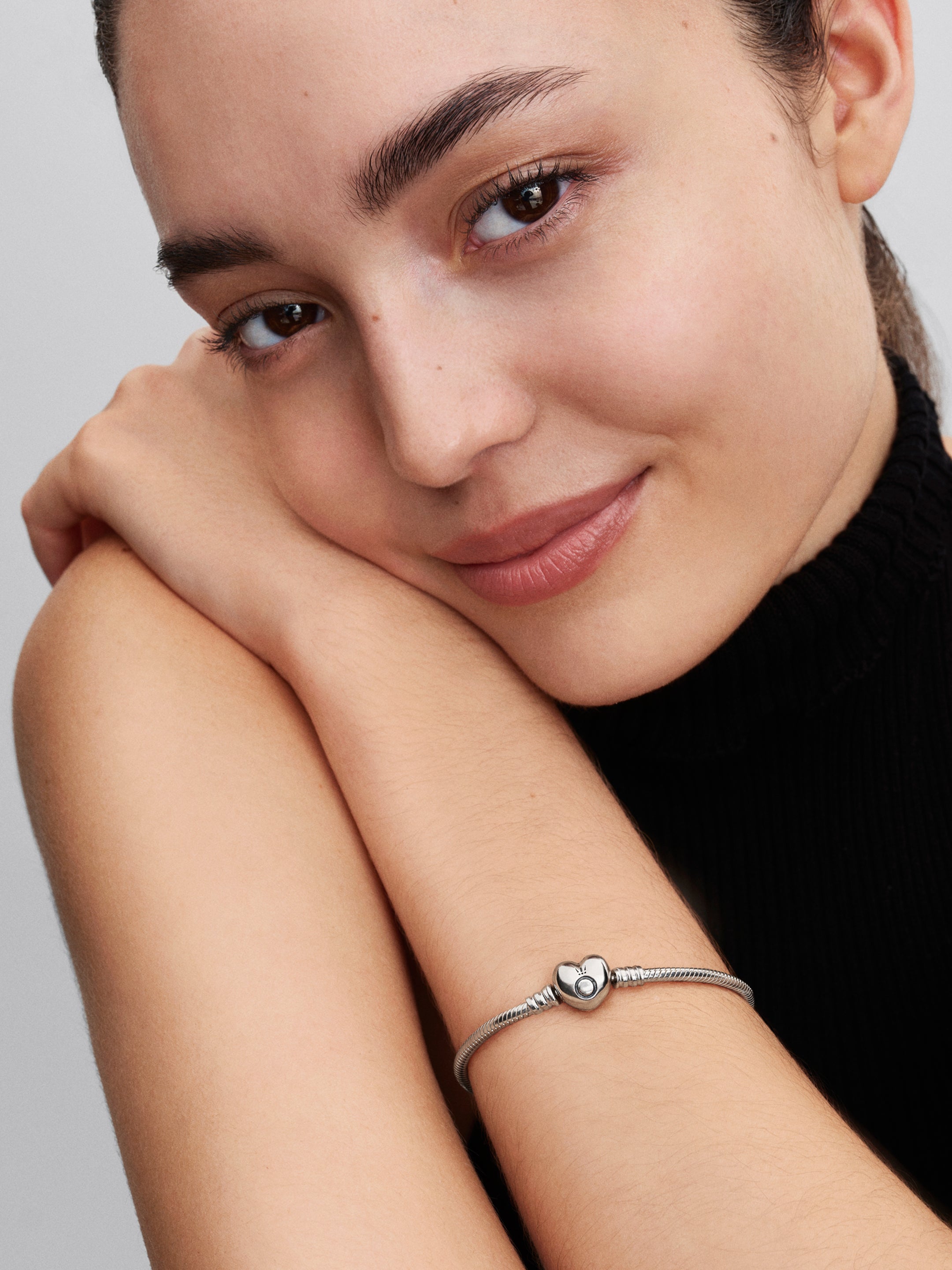 Snake Chain Sterling Silver Bracelet With Heart Clasp