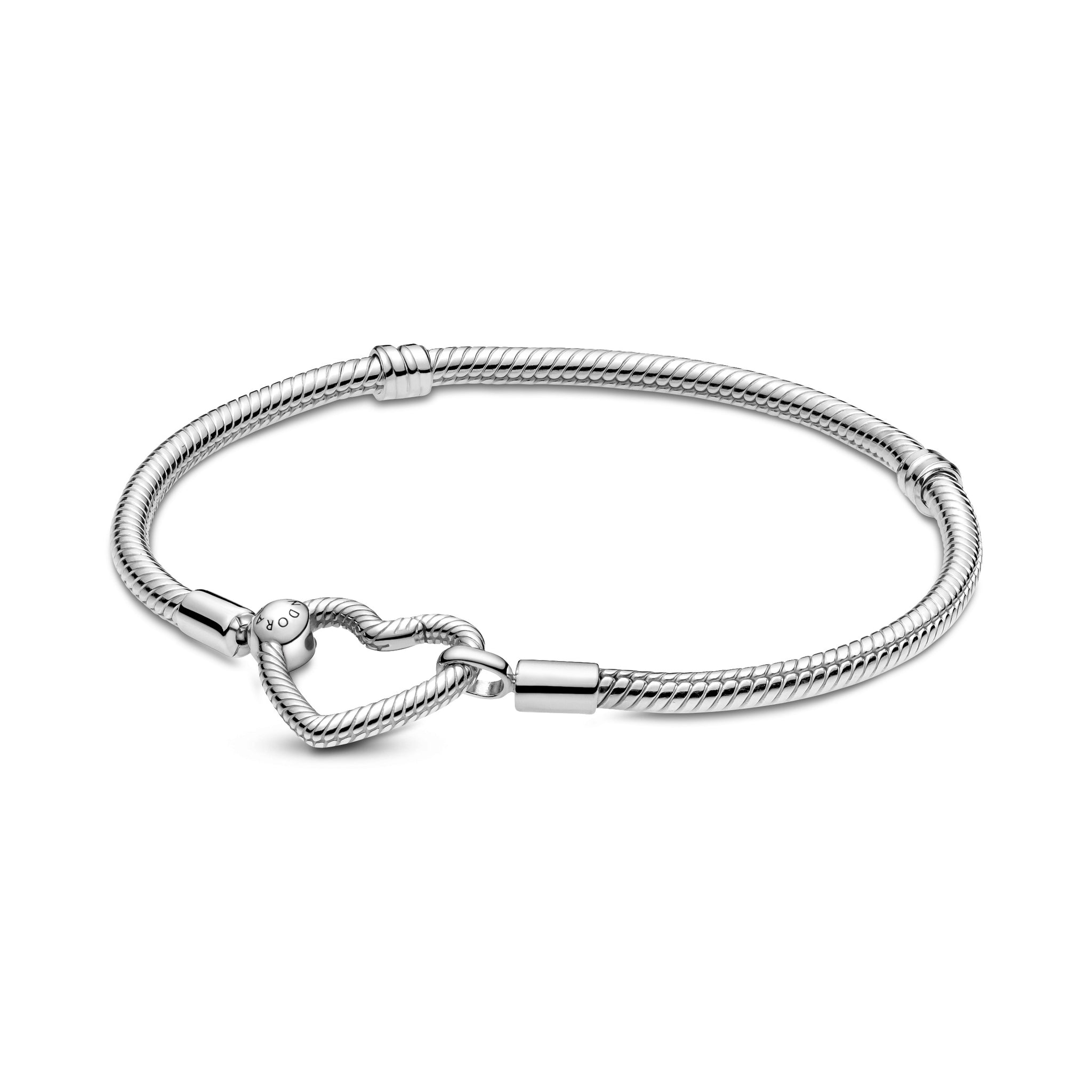 Snake Chain Sterling Silver Bracelet With Heart Clasp