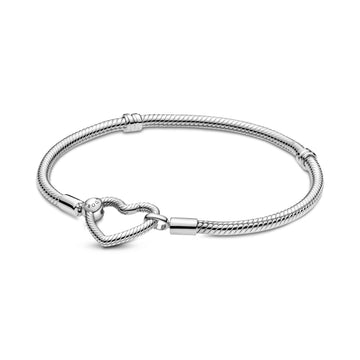 Snake Chain Sterling Silver Bracelet With Heart Clasp