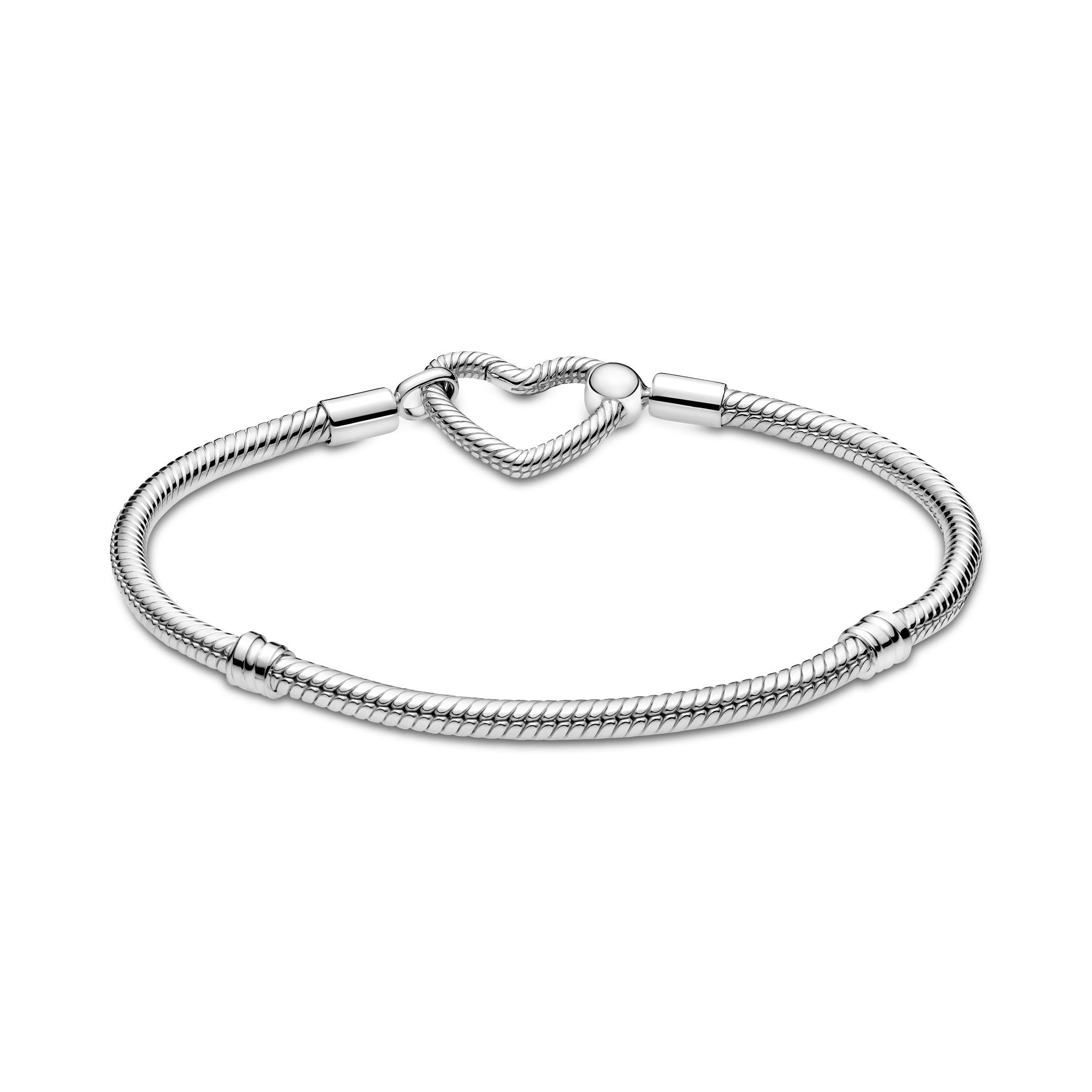 Snake Chain Sterling Silver Bracelet With Heart Clasp